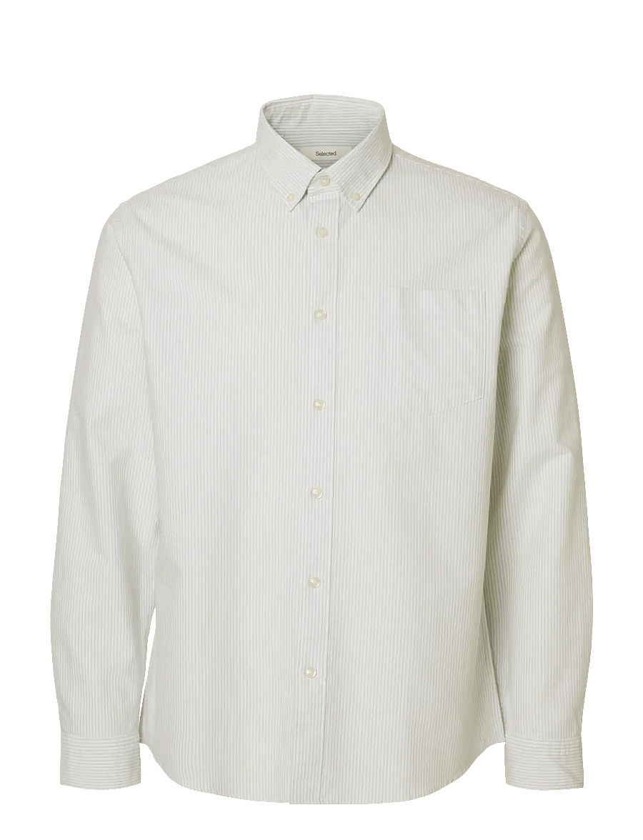 Selected - SLMREGCOLE RICK-OX SHIRT LS NOOS - gestreifte hemden - bright white - 1