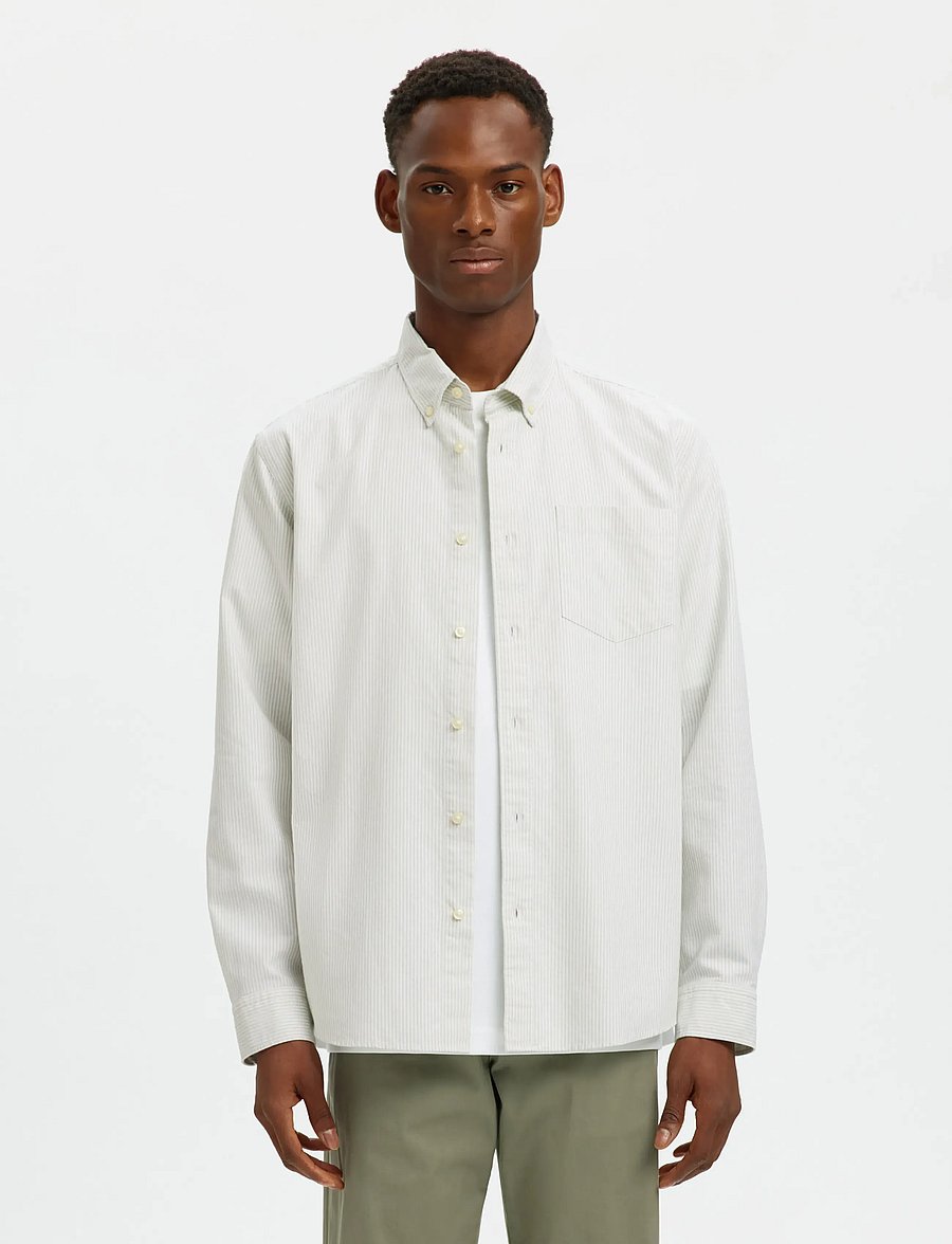 Selected - SLMREGCOLE RICK-OX SHIRT LS NOOS - gestreifte hemden - bright white - 0