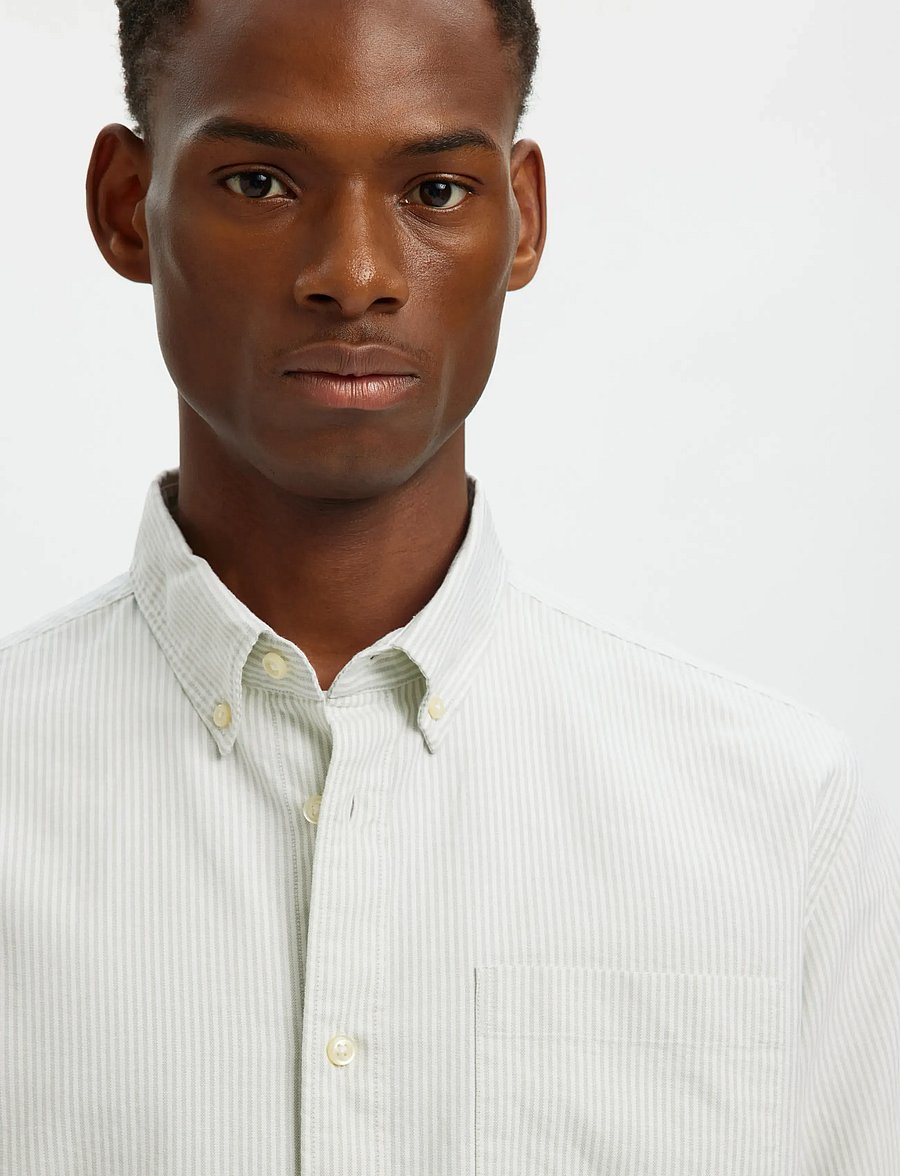 Selected - SLMREGCOLE RICK-OX SHIRT LS NOOS - gestreifte hemden - bright white - 4