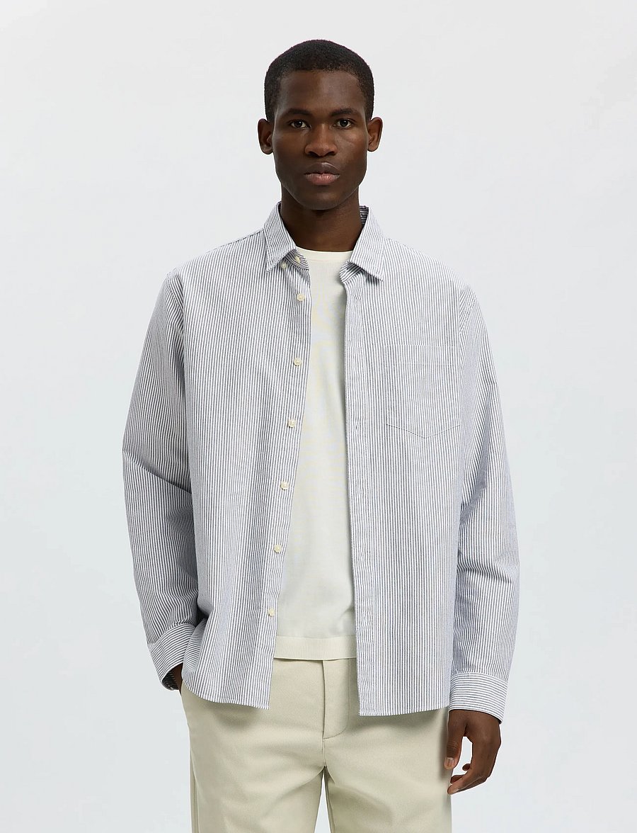Selected - SLMREGCOLE RICK-OX SHIRT LS NOOS - triibulised särgid - bright white - 0