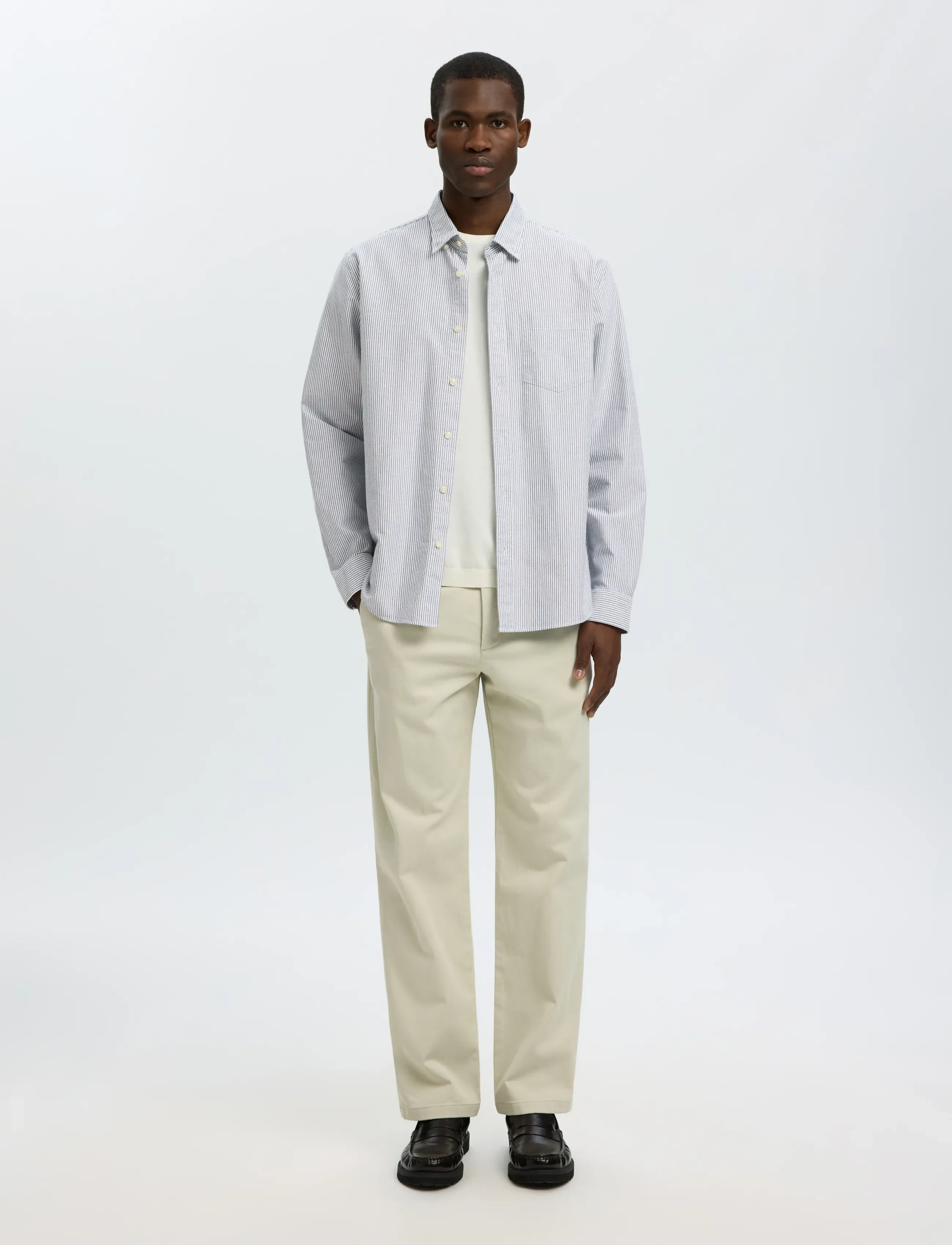 Selected - SLMREGCOLE RICK-OX SHIRT LS NOOS - stribede skjorter - bright white - 3