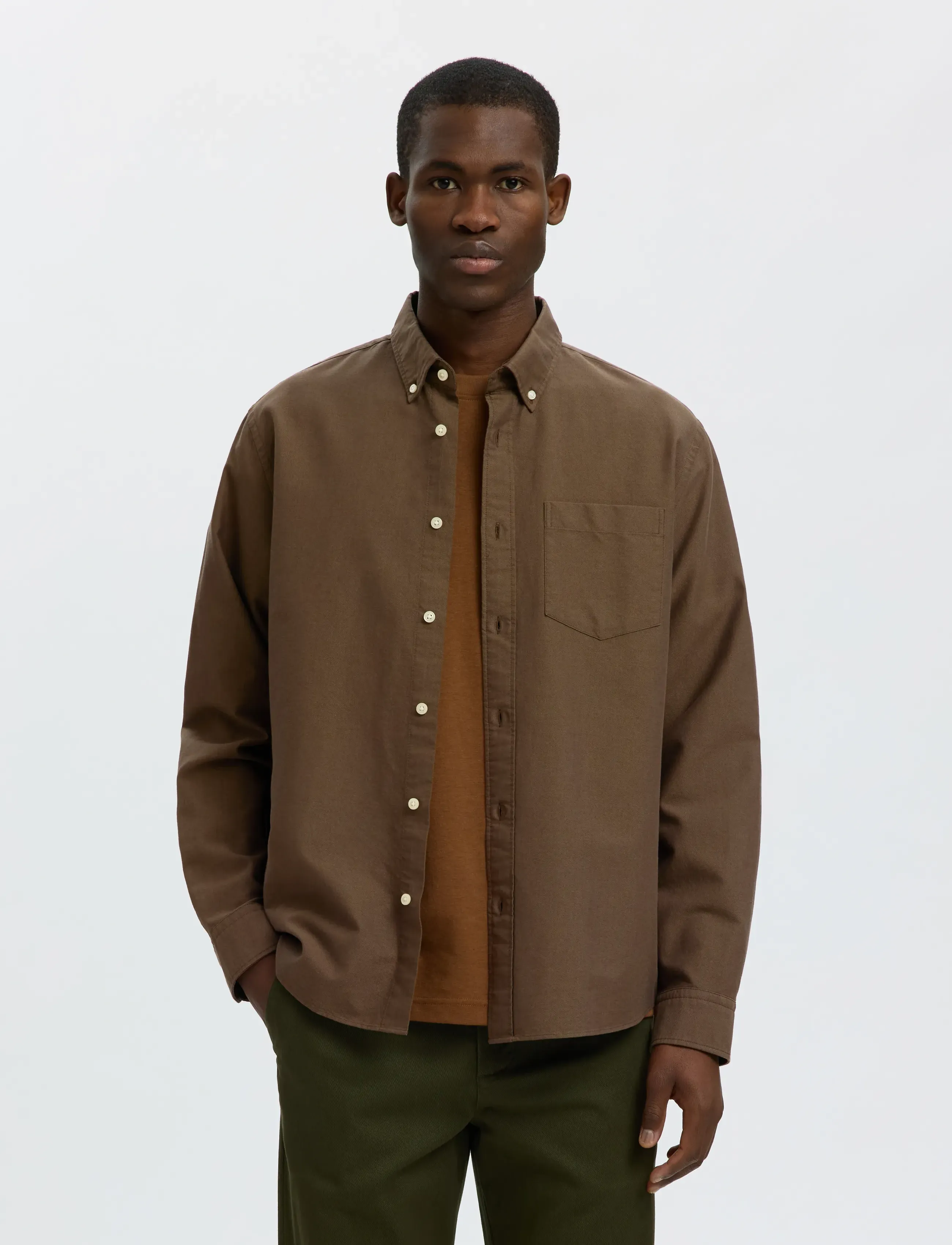 Selected SLMREGCOLE RICK-OX SHIRT LS NOOS - Riided - DELICIOSO / brown