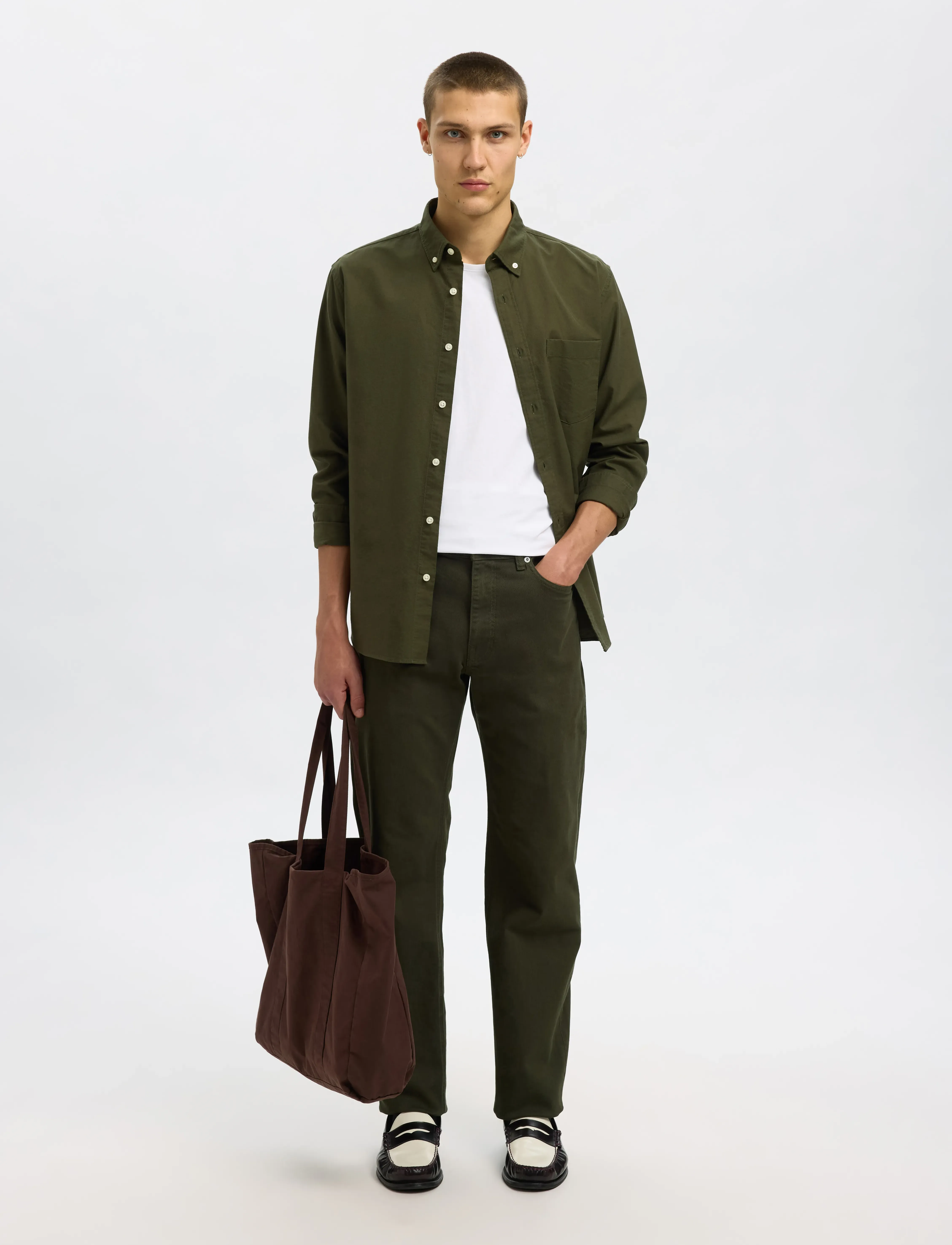 Selected - SLMREGCOLE RICK-OX SHIRT LS NOOS - gestreepte overhemden - forest night - 4