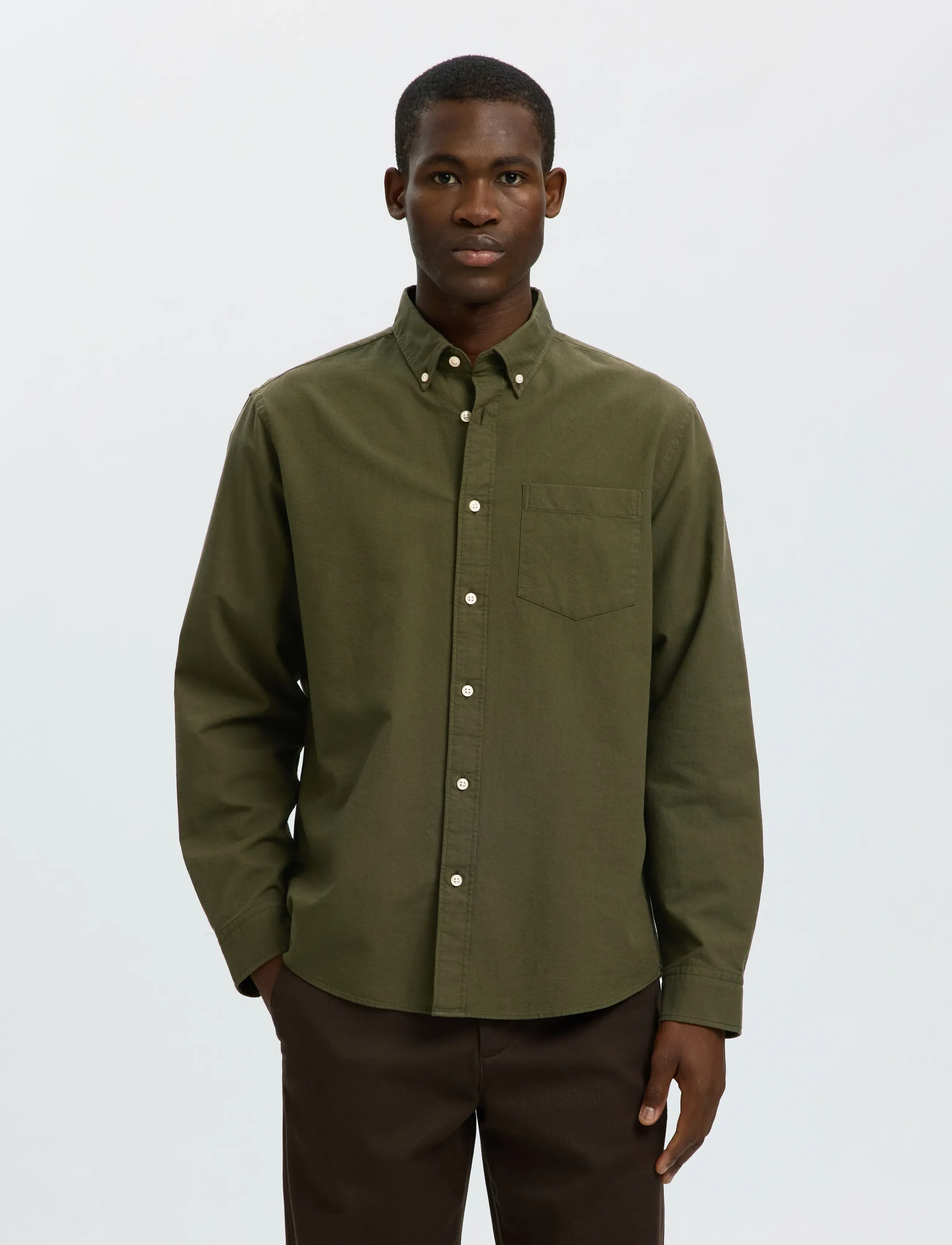 Selected Slmcole-Rick Ox Reg Ls Shirt Noos, M, Shirts, Khakigrün - Casual, Männerswear