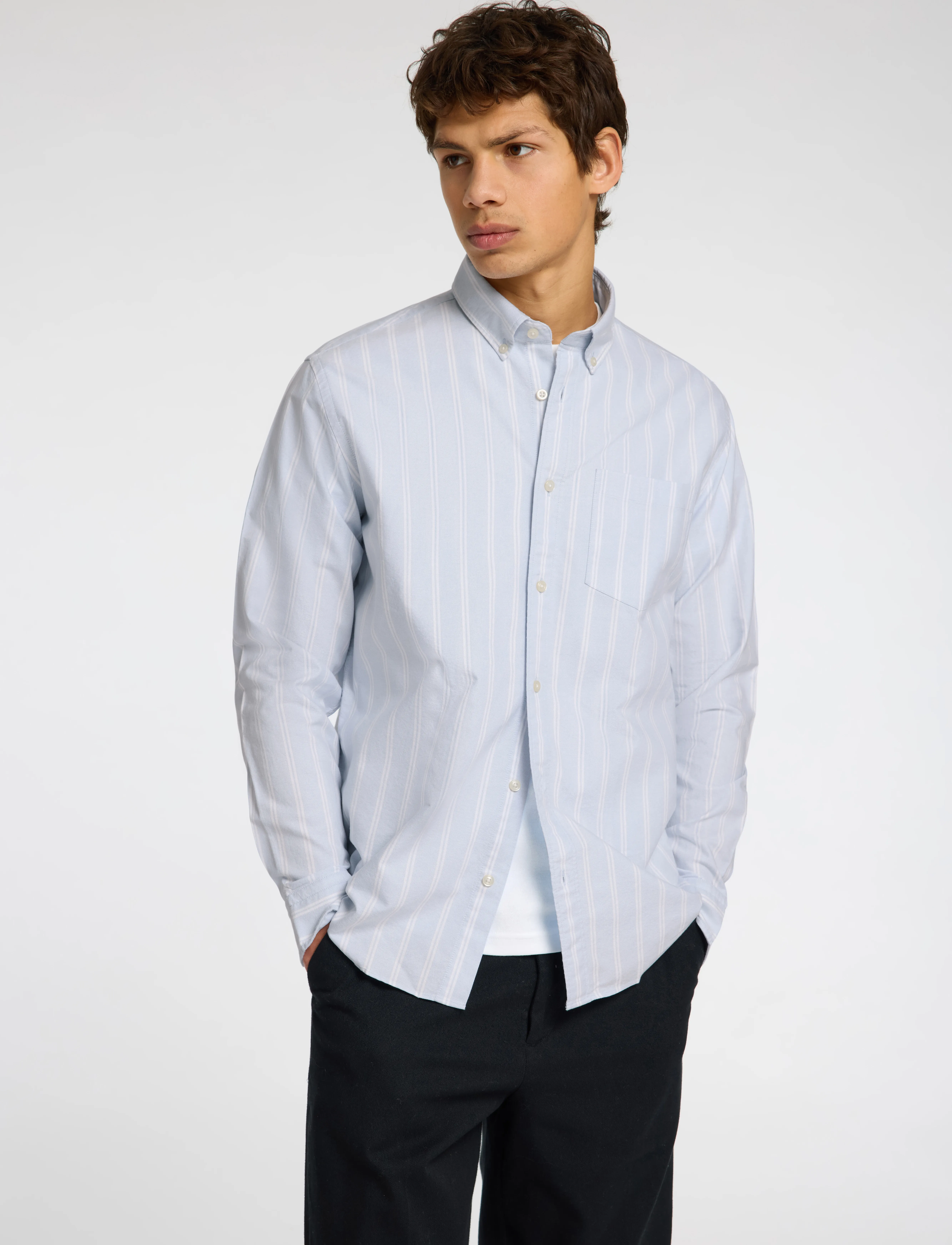 Selected - SLMREGCOLE RICK-OX SHIRT LS NOOS - stribede skjorter - light blue - 3