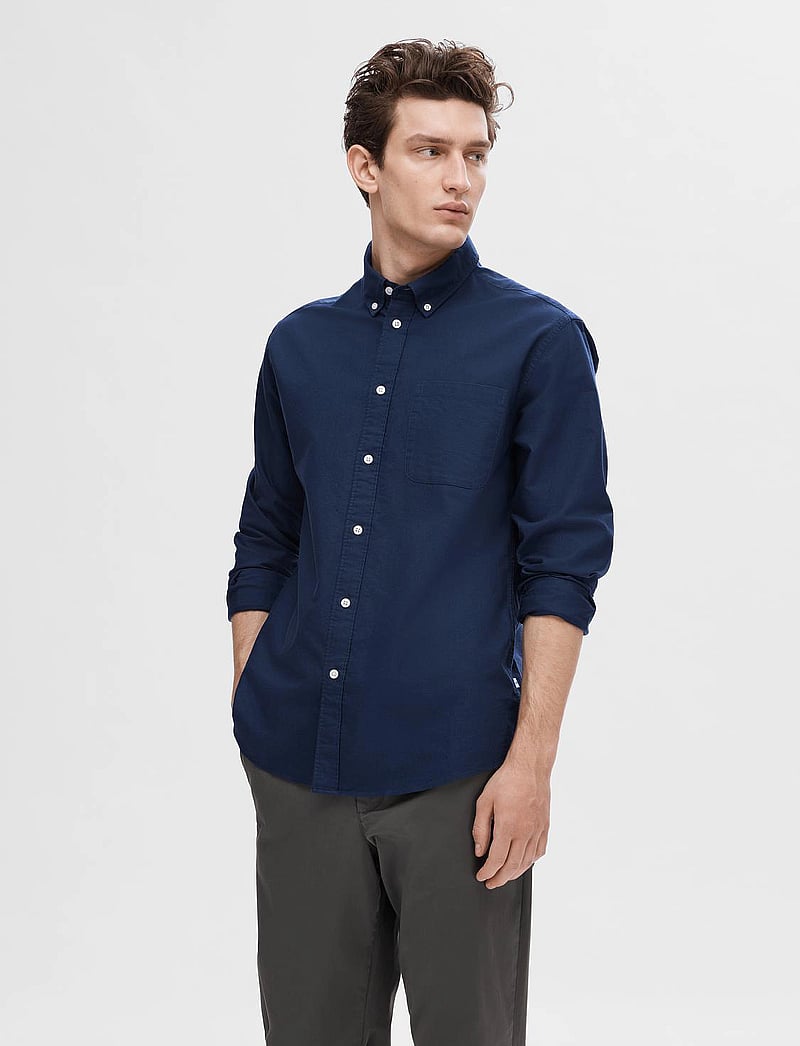 Selected - SLHREGRICK-OX SHIRT LS NOOS - stribede skjorter - moonlit ocean - 0