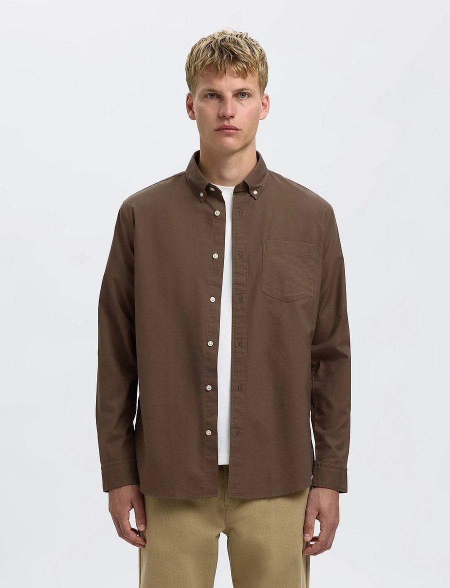 Selected - SLMREGCOLE RICK-OX SHIRT LS NOOS - triibulised särgid - morel - 0
