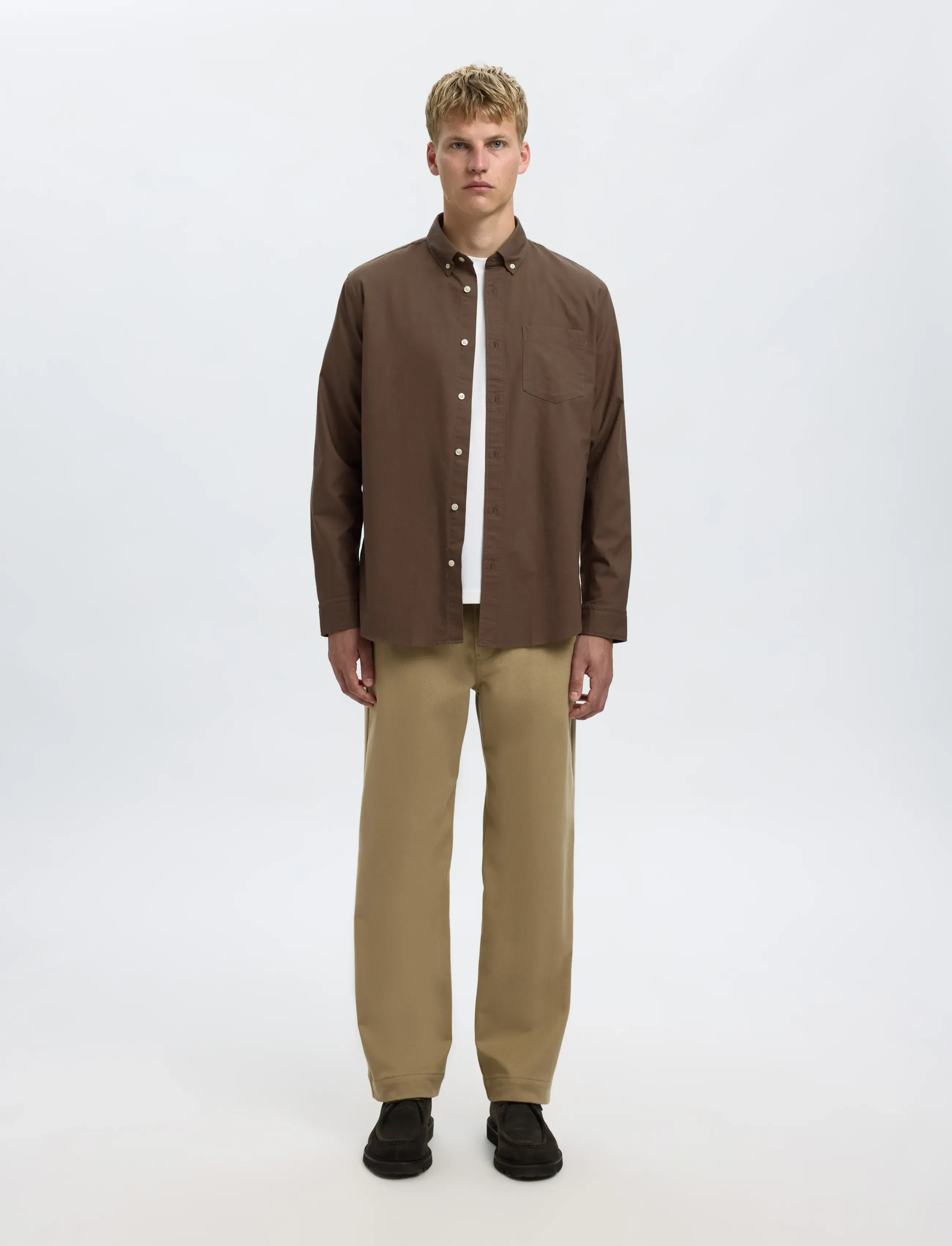 Selected - SLMREGCOLE RICK-OX SHIRT LS NOOS - stribede skjorter - morel - 5