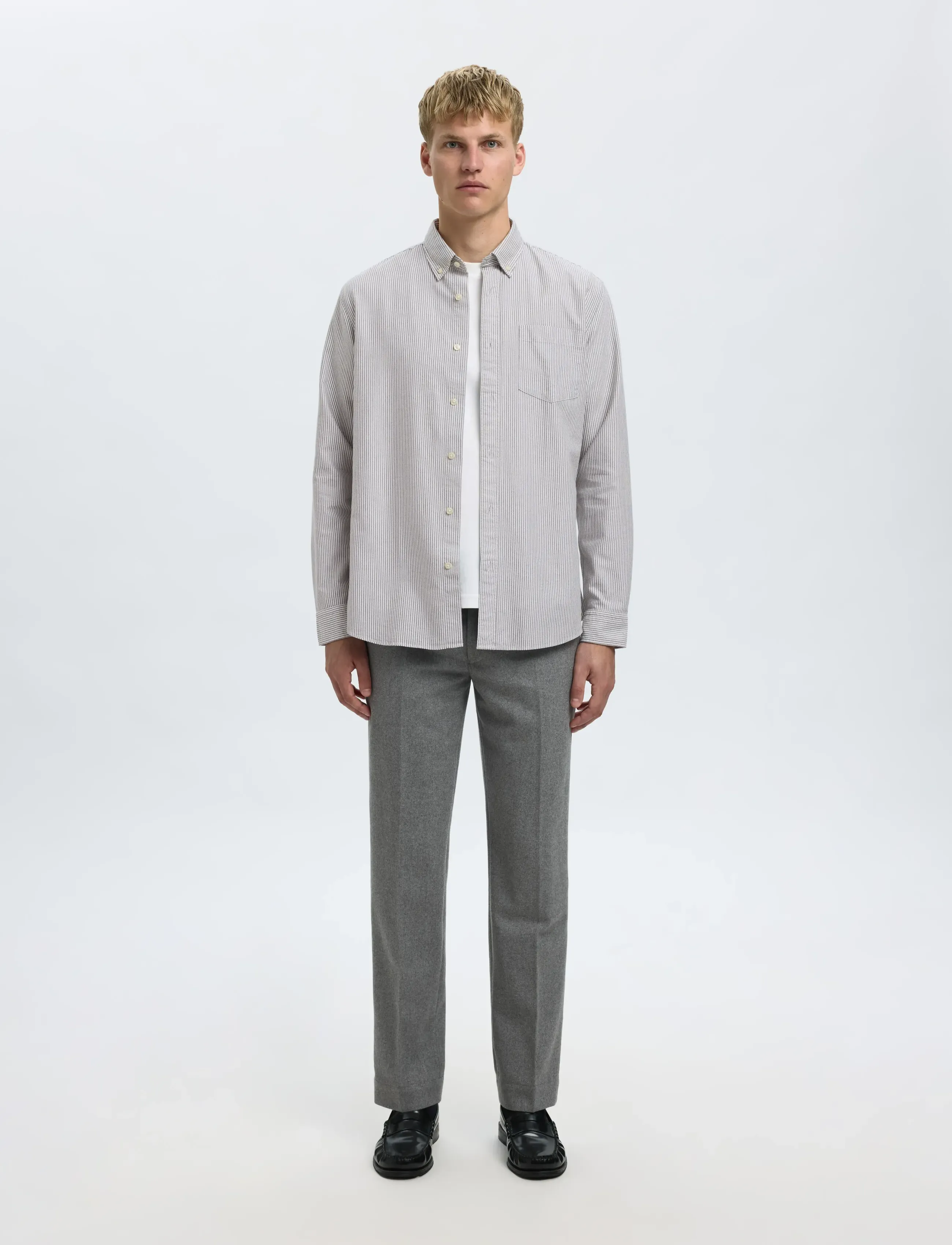 Selected - SLMCOLE-RICK OX REG LS SHIRT NOOS - stribede skjorter - morel - 4
