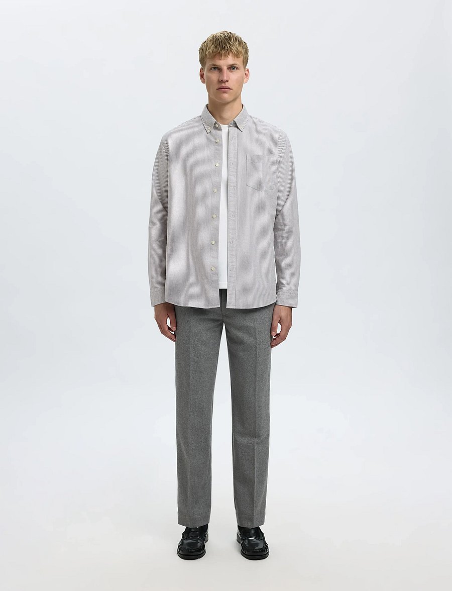 Selected - SLMREGCOLE RICK-OX SHIRT LS NOOS - chemises à rayures - morel - 4
