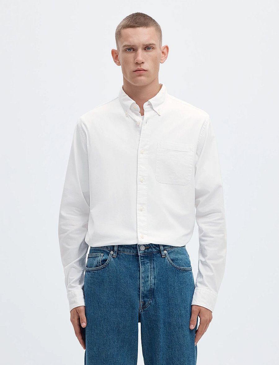 Selected - SLMCOLE-RICK OX REG LS SHIRT NOOS - gestreifte hemden - white - 0
