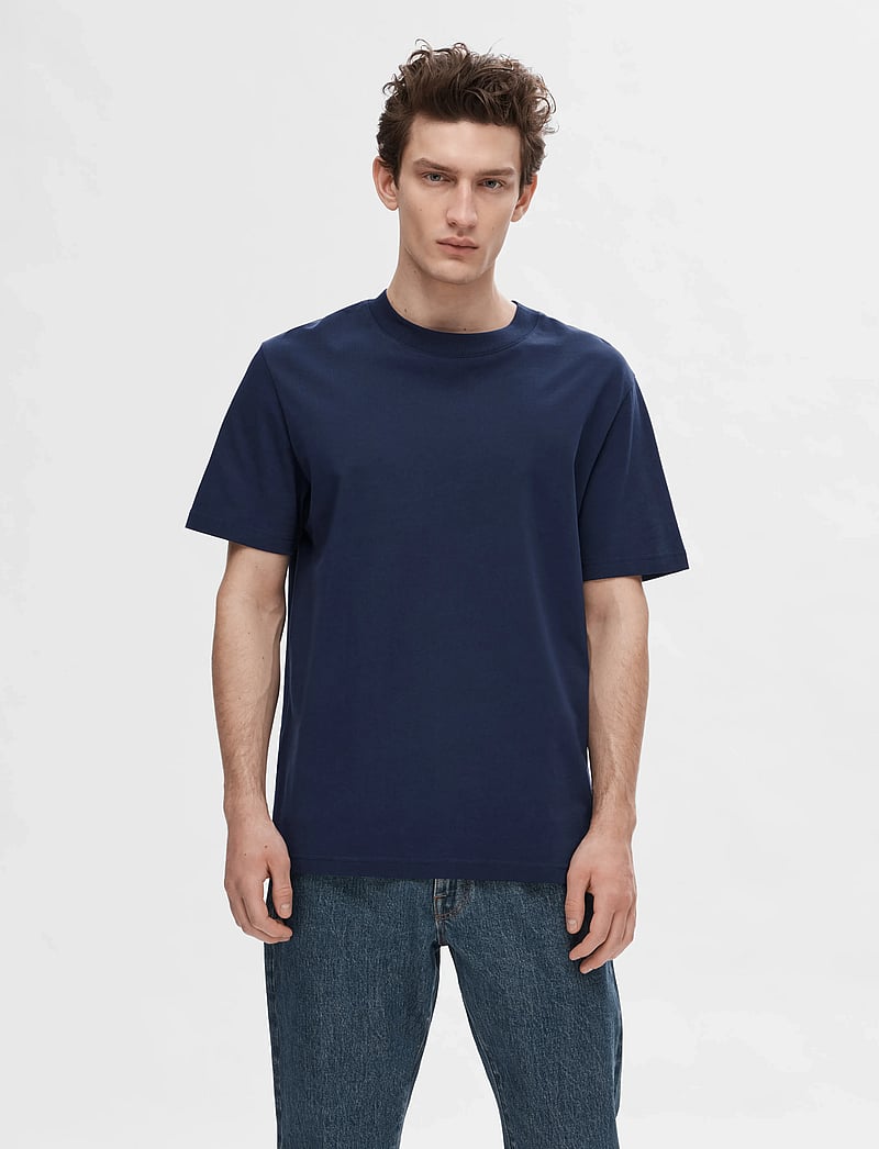 Selected - SLHCOLMAN SS O-NECK TEE NOOS - kurzärmelig - navy blazer - 0