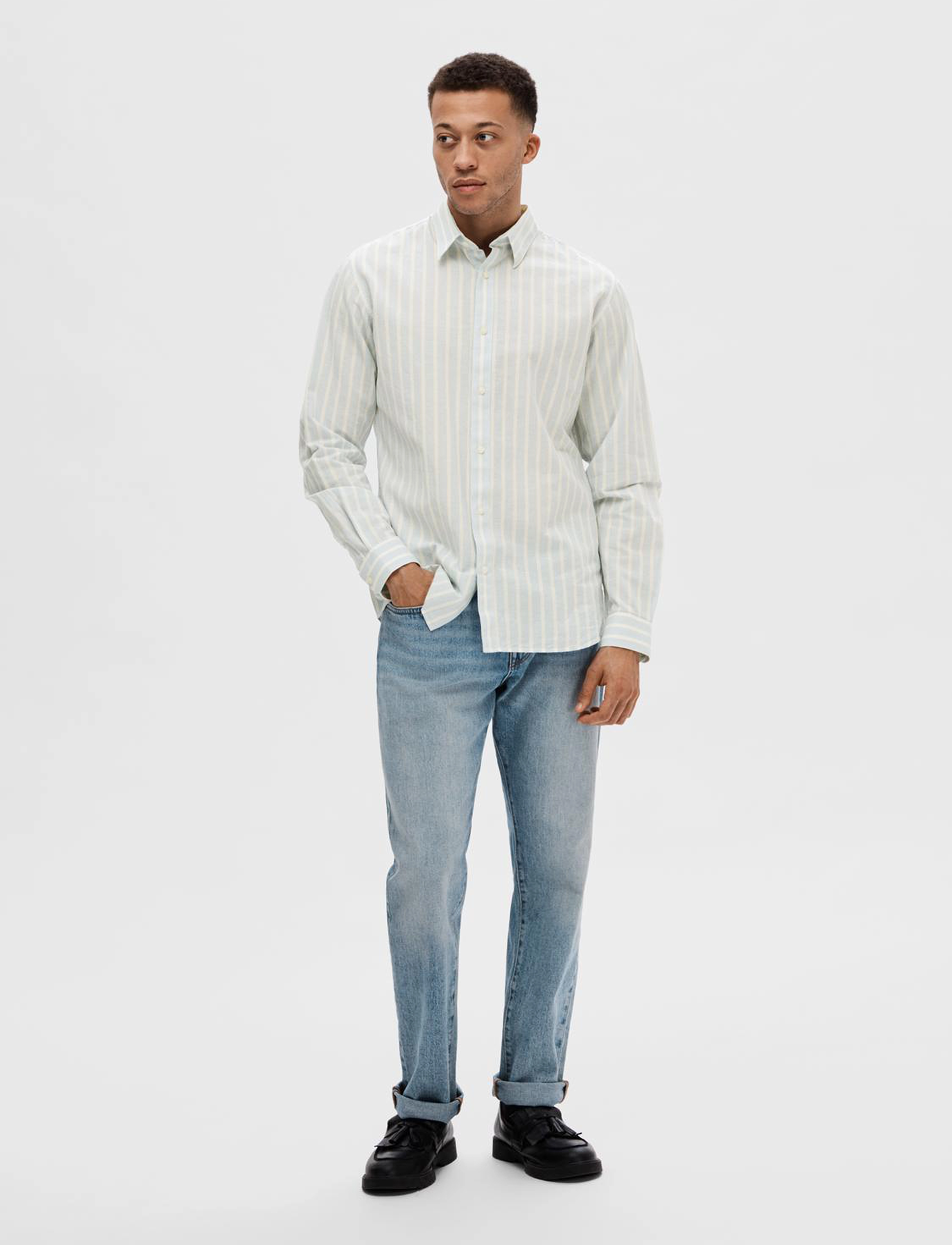 Selected - SLHSLIMNEW-LINEN SHIRT LS W - cashmere blue - 4