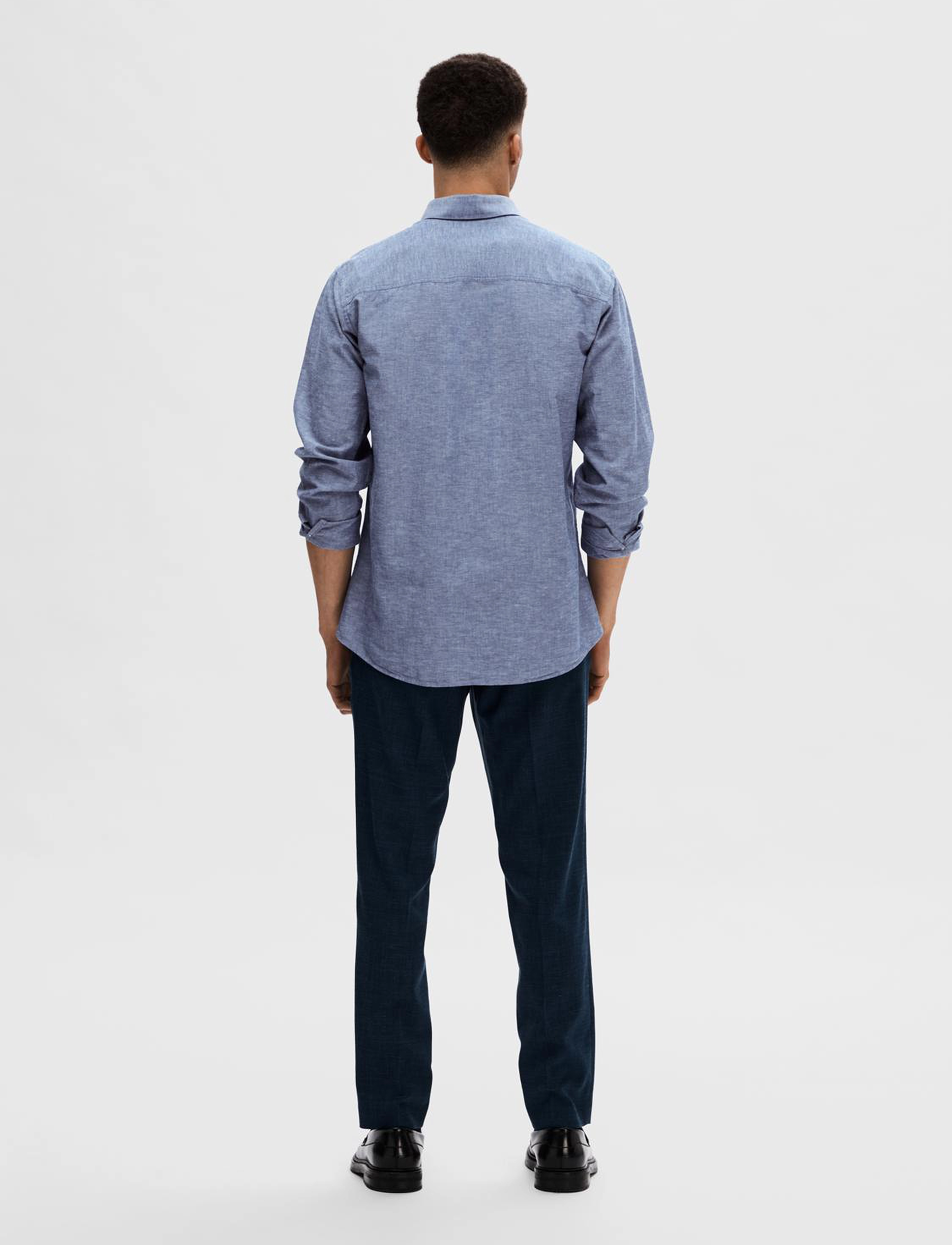Selected - SLHSLIMNEW-LINEN SHIRT LS W - medium blue denim - 3