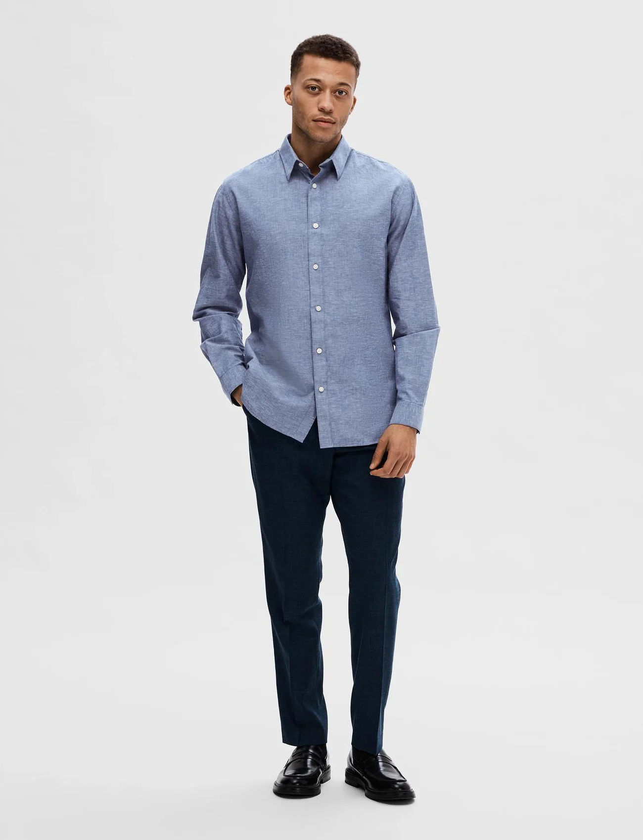 Selected Homme - SLHSLIM-SUN SHIRT LS NOOS - chemises de lin - medium blue denim - 4