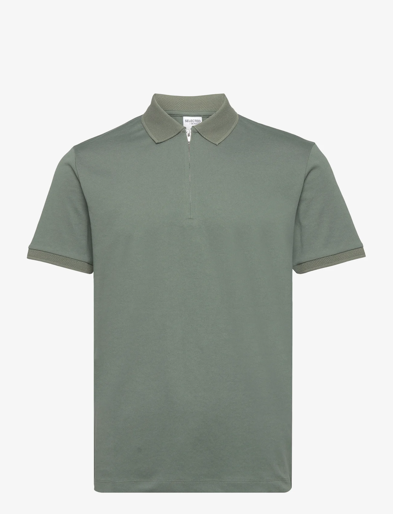 Selected Homme - SLHFAVE ZIP SS POLO NOOS - laagste prijzen - agave green - 0