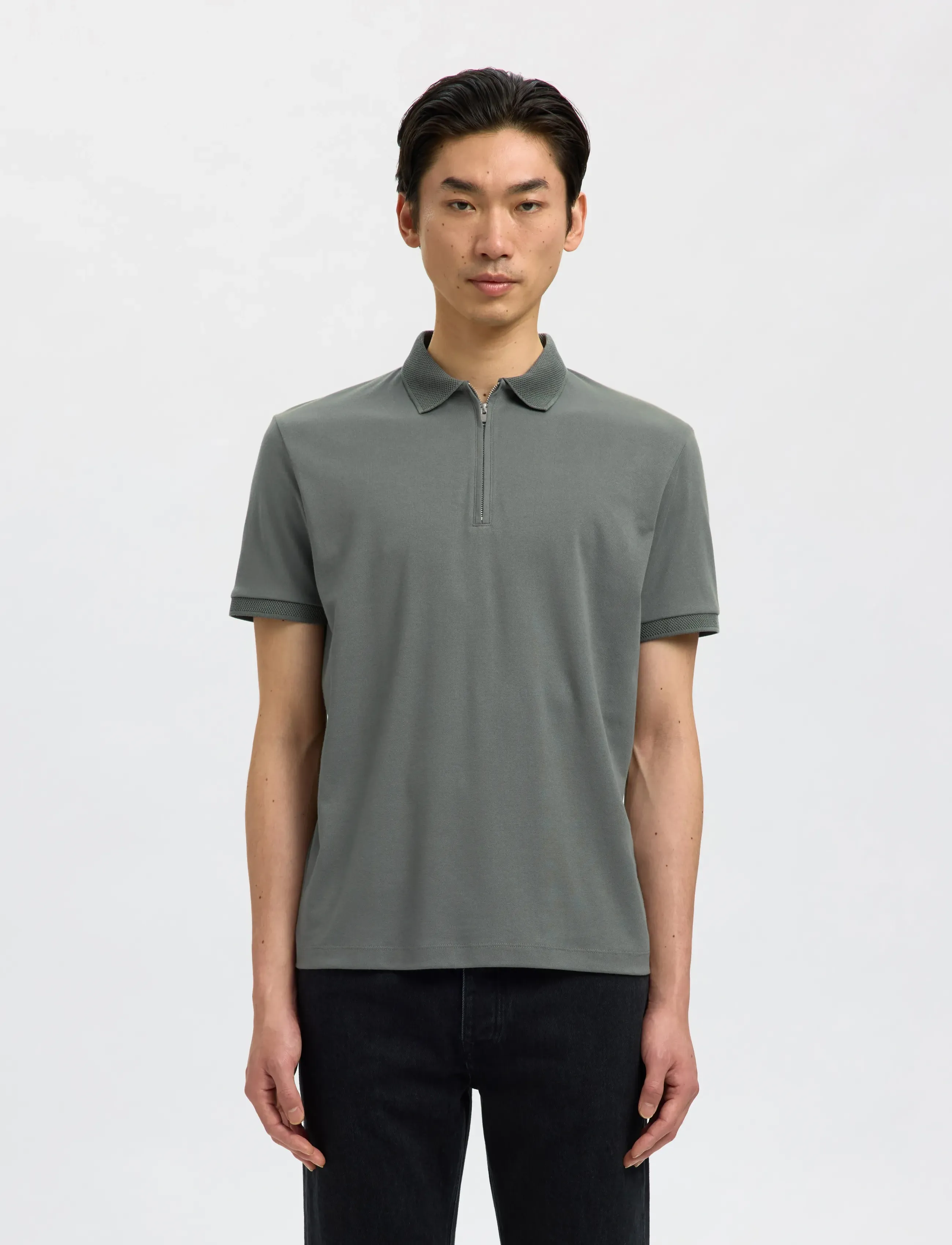 Selected SLHFAVE ZIP SS POLO - Poloshirts - AGAVE GREEN / khaki/green