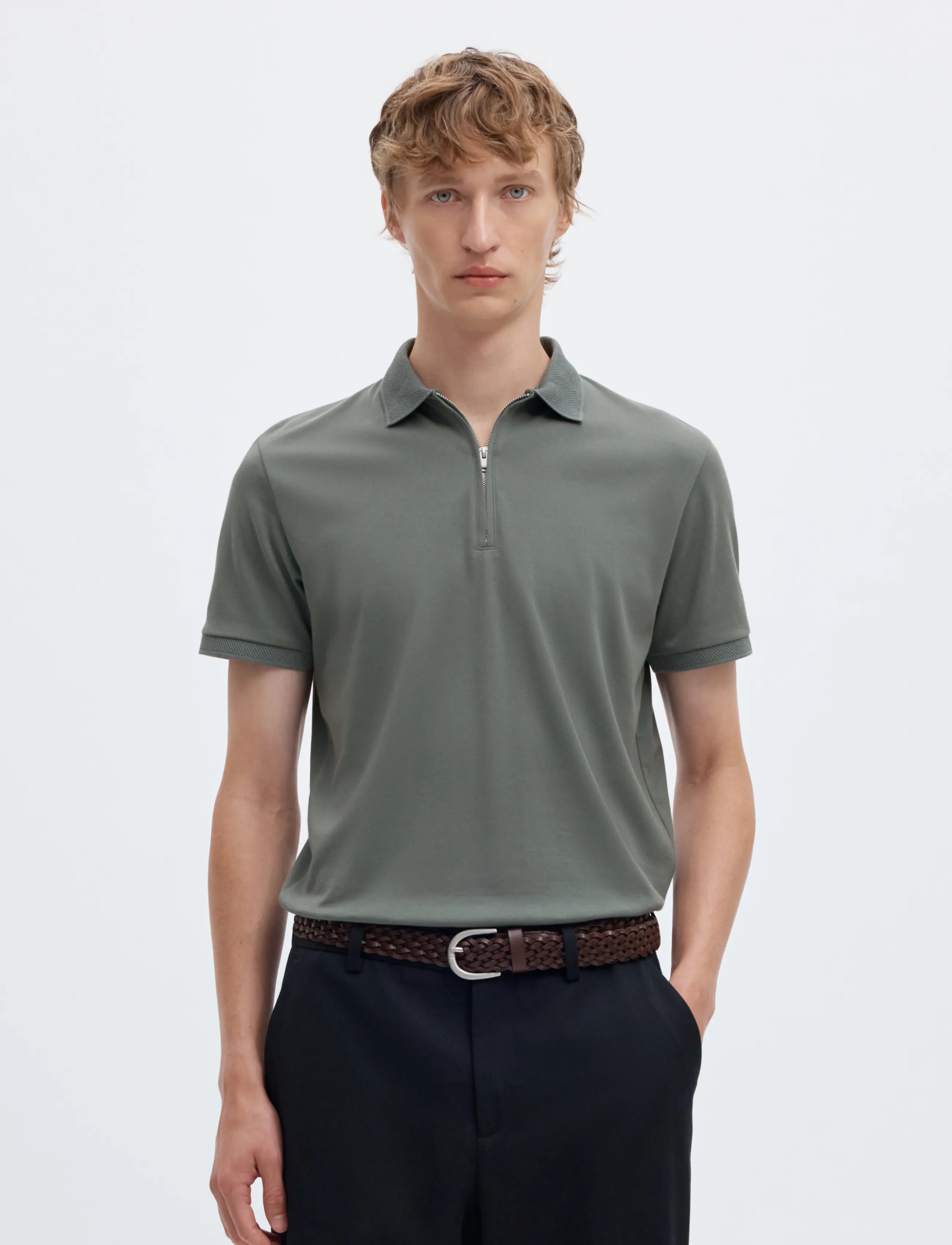Selected SLMFAVE ZIP SS POLO NOOS - Kleidung - AGAVE GREEN / khaki/green