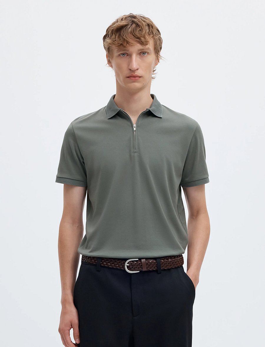 Selected - SLMFAVE ZIP SS POLO NOOS - kurzärmelig - agave green - 0