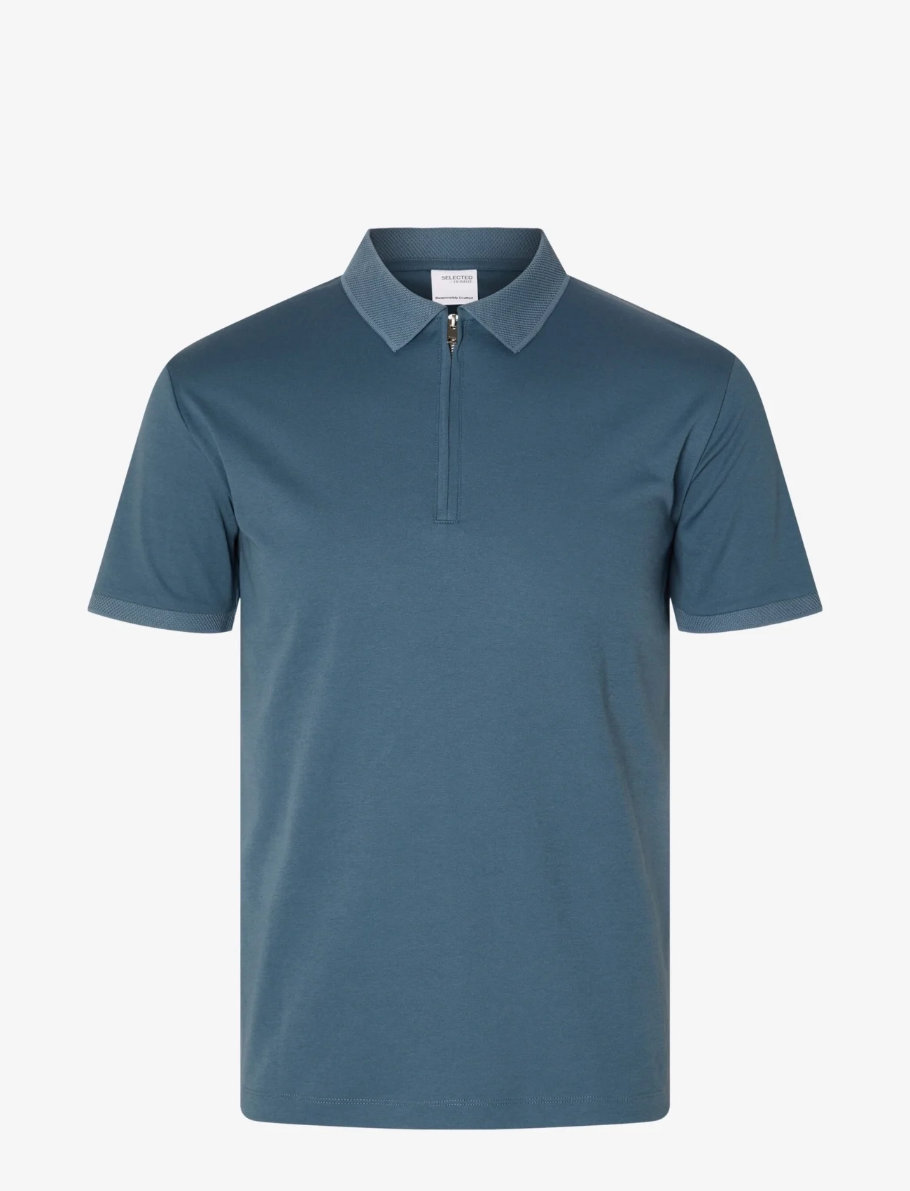 Selected Homme - SLHFAVE ZIP SS POLO NOOS - lägsta priserna - bering sea - 0