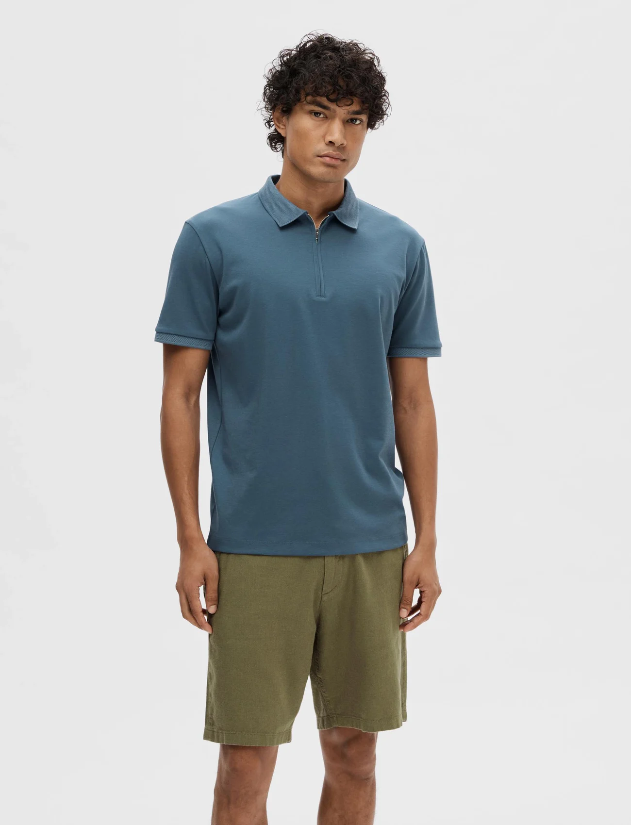 Selected Homme - SLHFAVE ZIP SS POLO NOOS - alhaisimmat hinnat - bering sea - 1