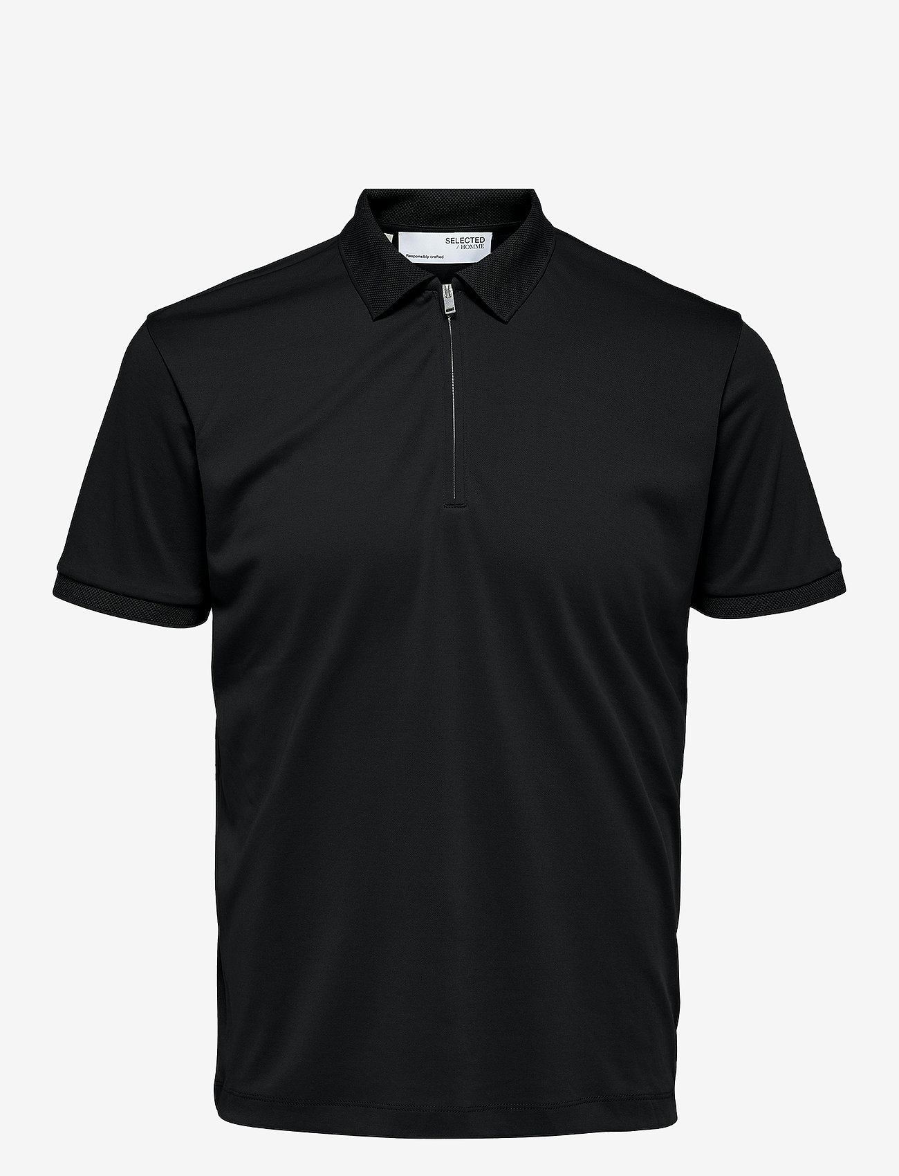 Selected - SLHFAVE ZIP SS POLO NOOS - krótki rękaw - black - 1