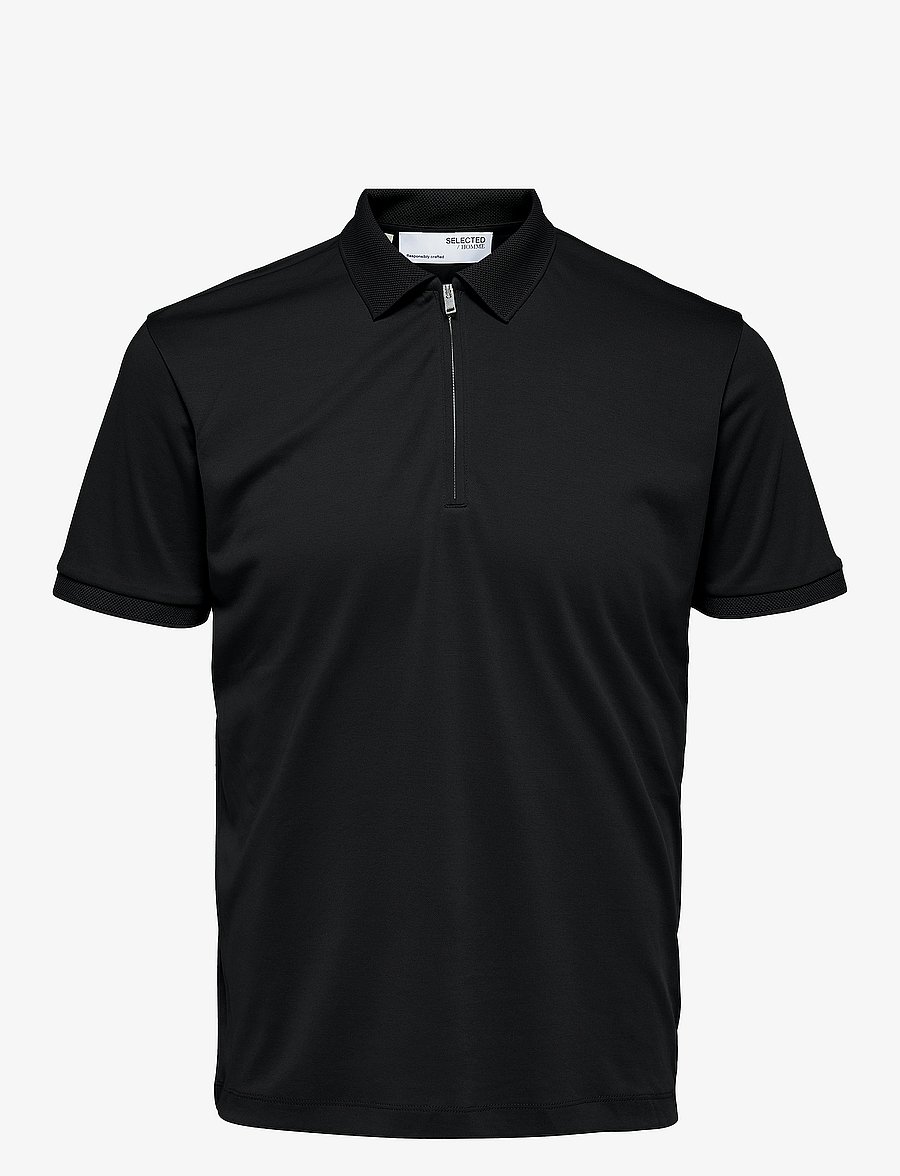 Selected - SLMFAVE ZIP SS POLO NOOS - kurzärmelig - black - 1