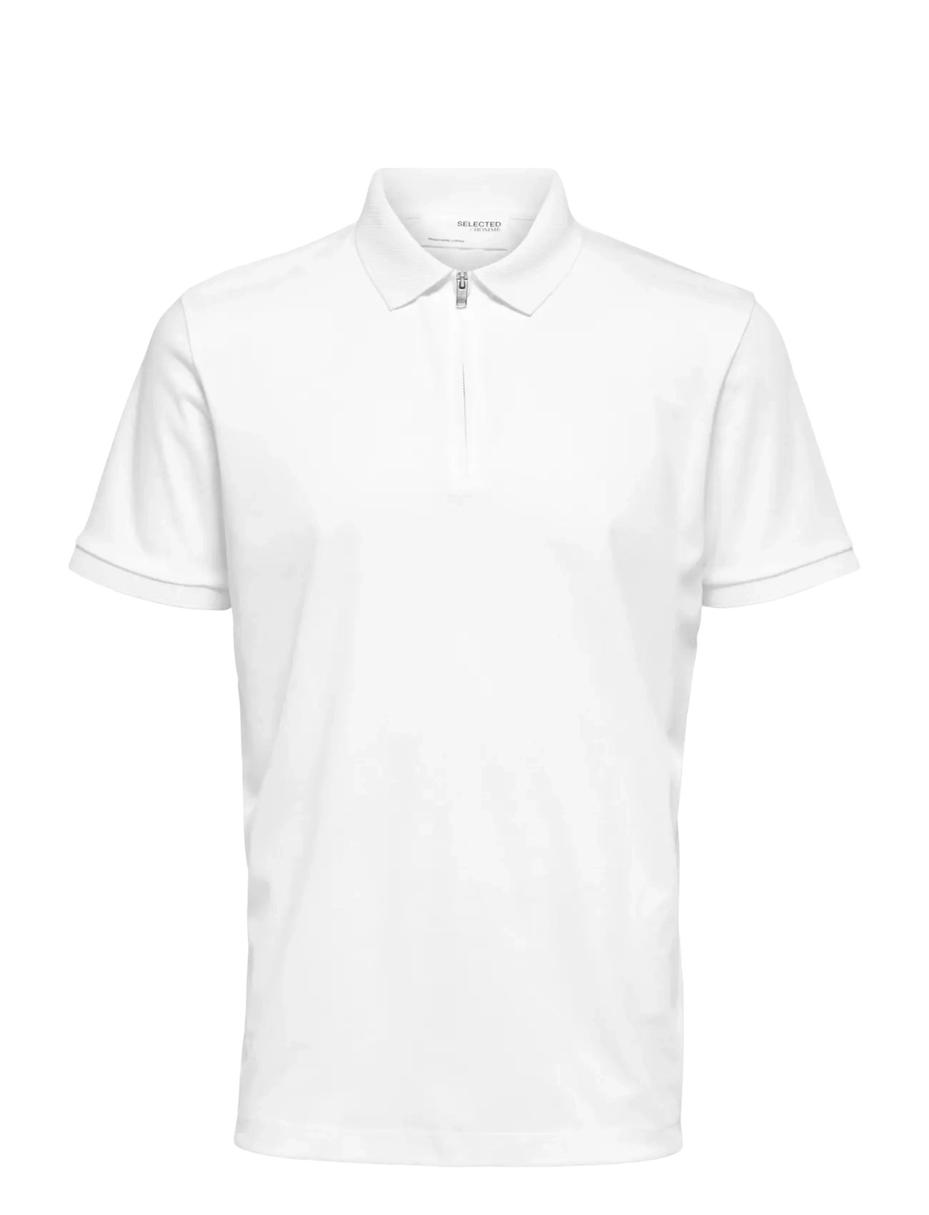 SLHFAVE ZIP SS POLO - CLOUD DANCER
