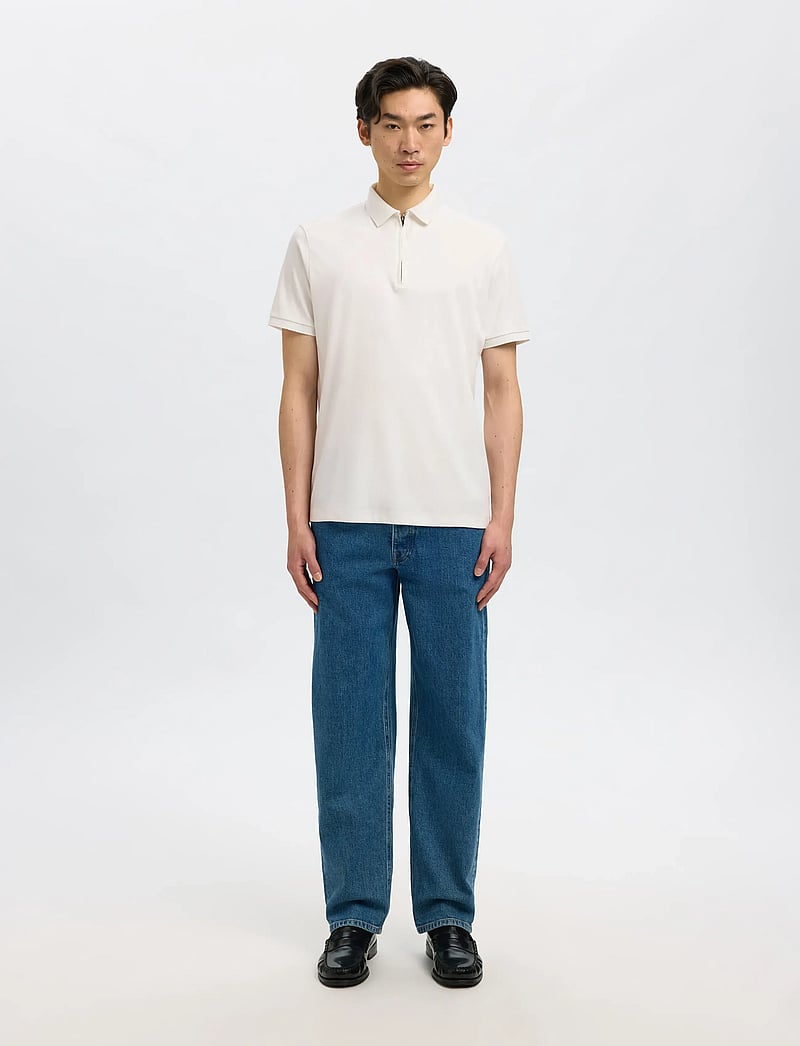 Selected - SLHFAVE ZIP SS POLO NOOS - kurzärmelig - cloud dancer - 4