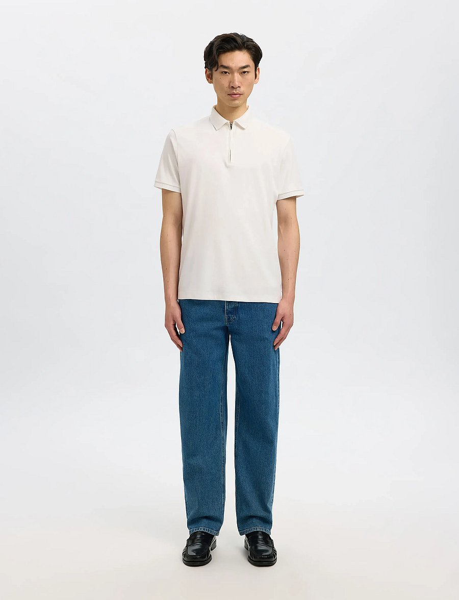 Selected - SLMFAVE ZIP SS POLO NOOS - kurzärmelig - cloud dancer - 4