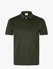 Selected Homme - SLHFAVE ZIP SS POLO NOOS - lägsta priserna - forest night - 0
