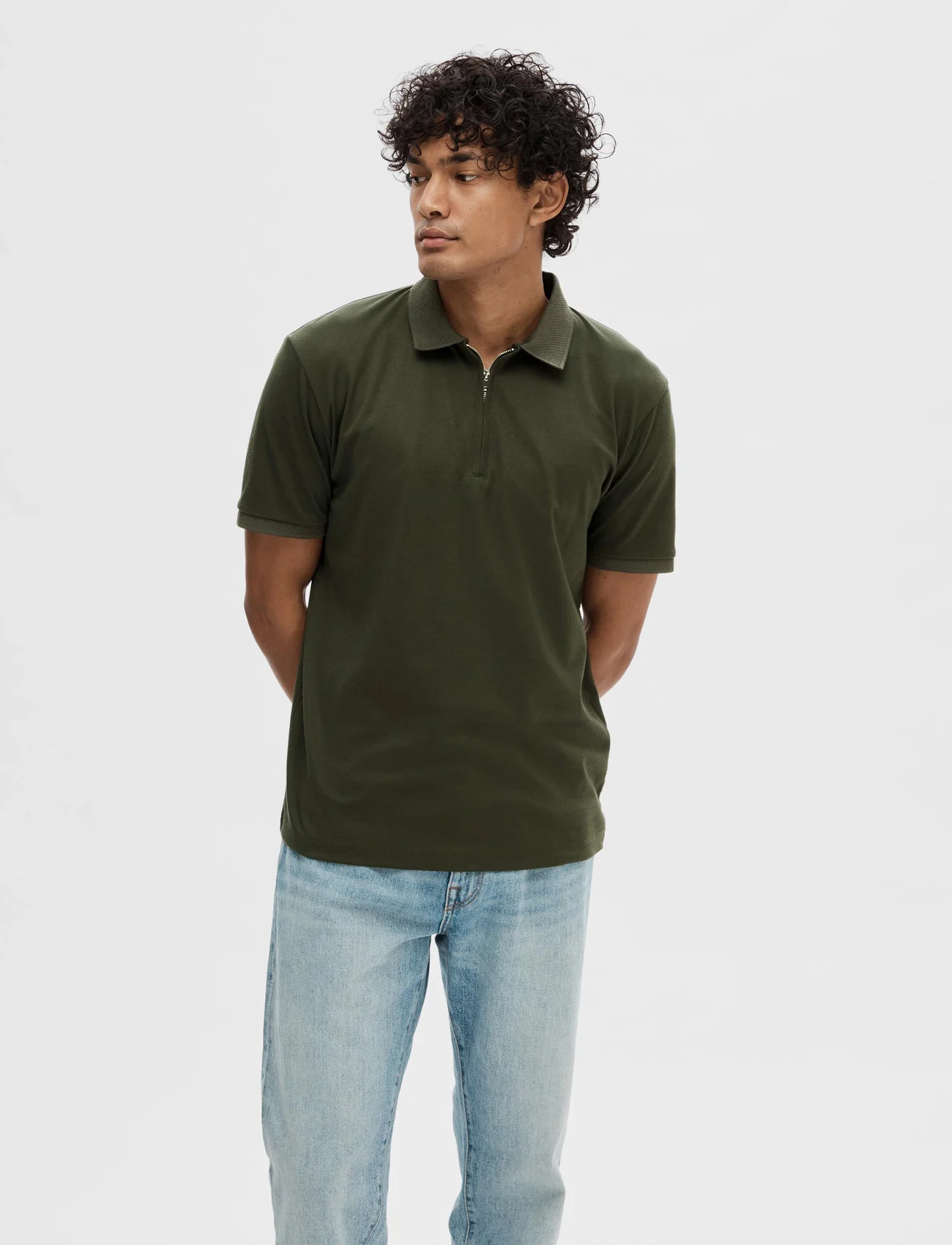 Selected Homme - SLHFAVE ZIP SS POLO NOOS - alhaisimmat hinnat - forest night - 1