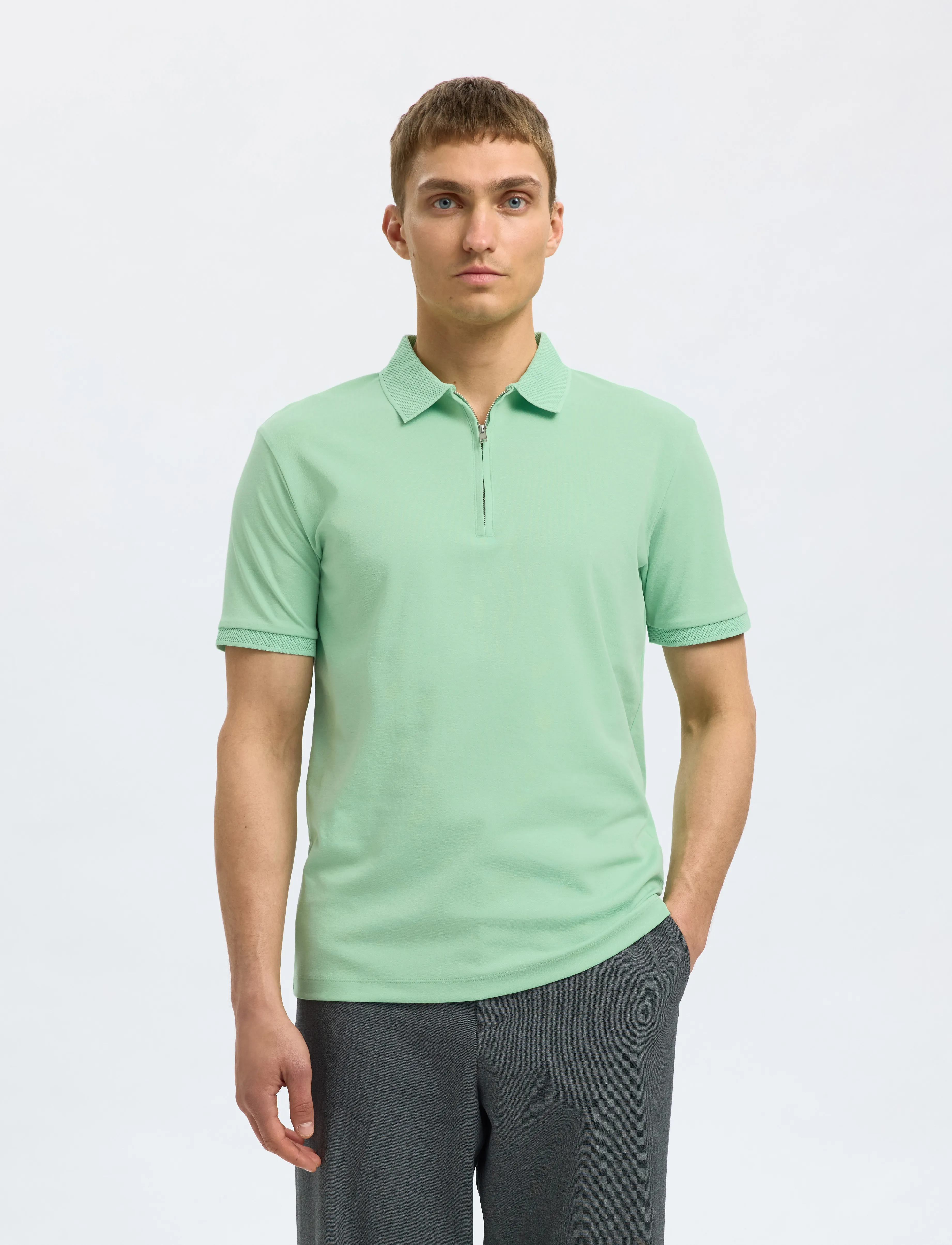 Selected SLHFAVE ZIP SS POLO NOOS - Pikéer - HEMLOCK / green