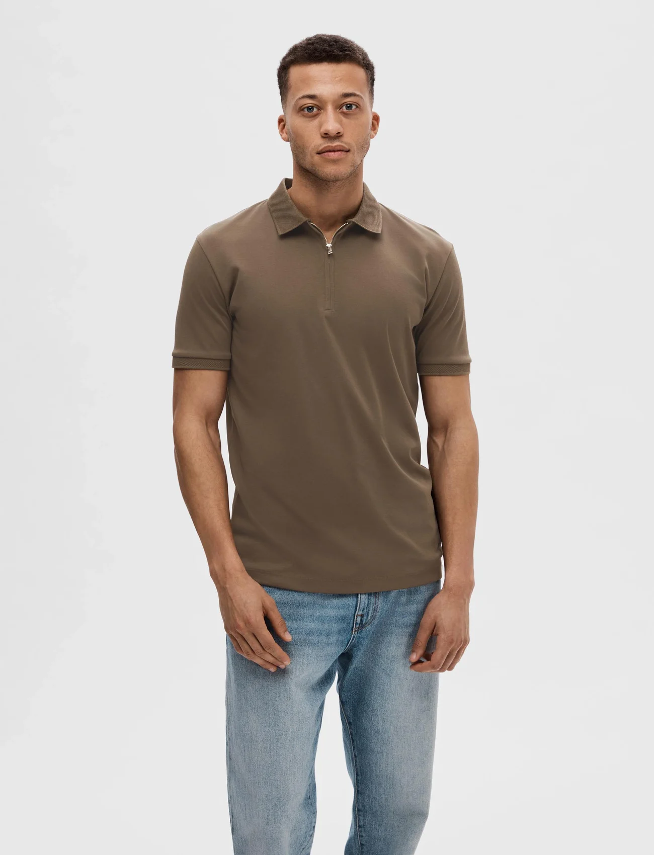 Selected Homme - SLHFAVE ZIP SS POLO NOOS - lägsta priserna - morel - 1