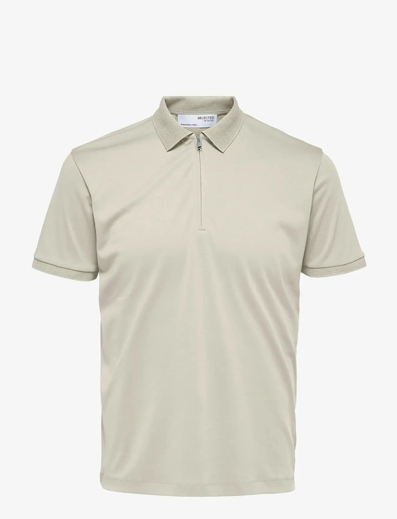 Selected - SLHFAVE ZIP SS POLO NOOS - kortærmede poloer - oatmeal - 1
