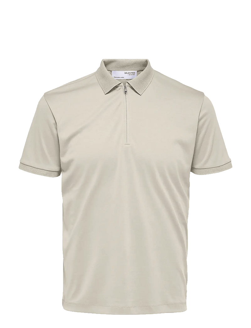 Selected - SLHFAVE ZIP SS POLO - kortärmade pikéer - oatmeal - 1