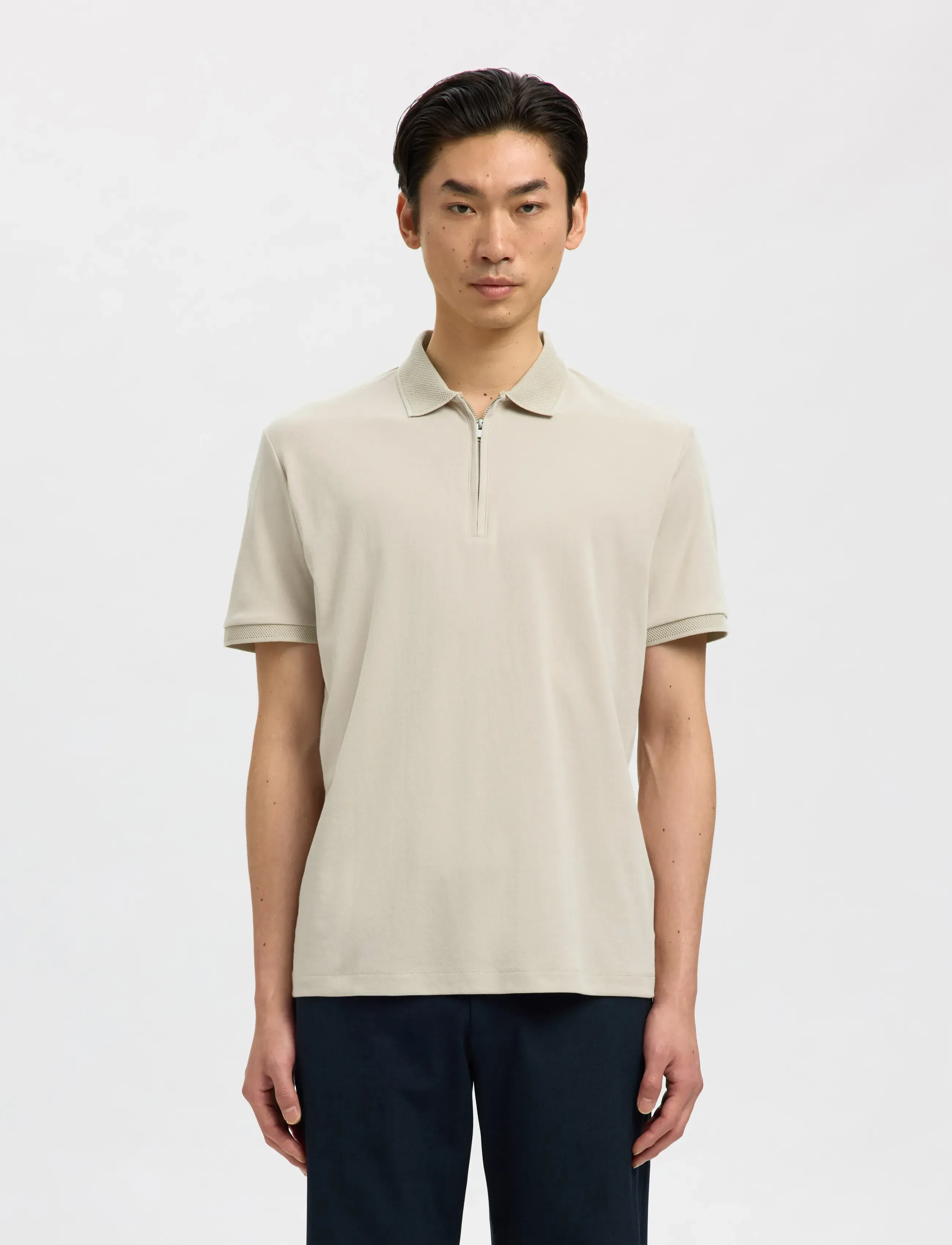 Selected SLHFAVE ZIP SS POLO - Kurzärmelig - OATMEAL / cream
