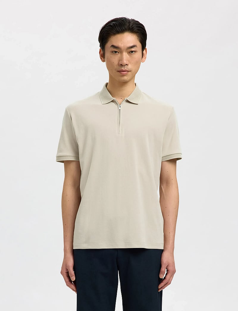 Selected - SLHFAVE ZIP SS POLO - kortärmade pikéer - oatmeal - 0