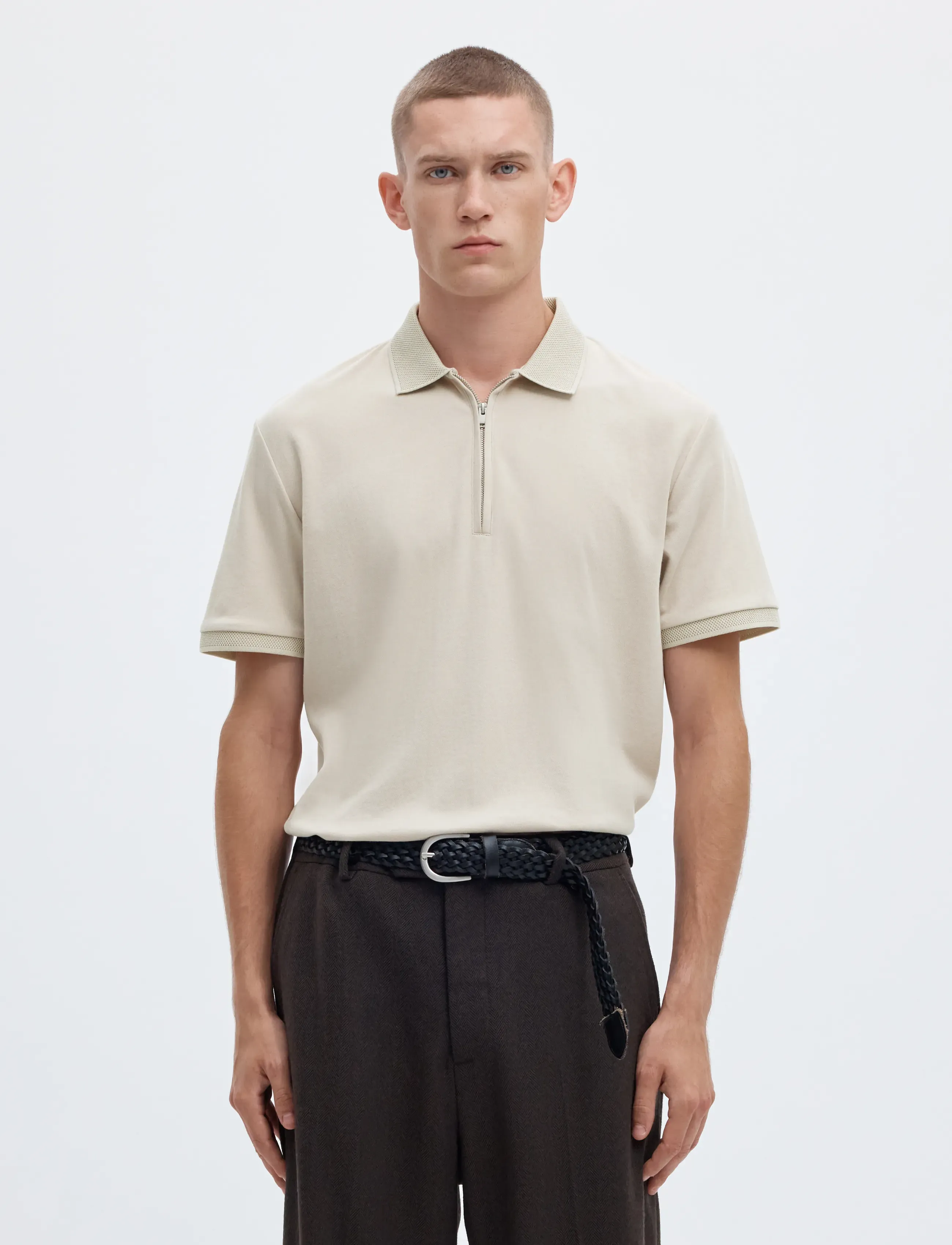 Selected SLHFAVE ZIP SS POLO NOOS - Kortærmede poloer - OATMEAL / cream