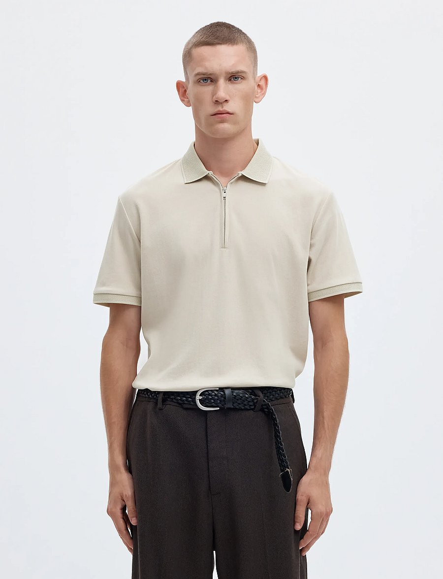 Selected - SLMFAVE ZIP SS POLO NOOS - kortærmede poloer - oatmeal - 0