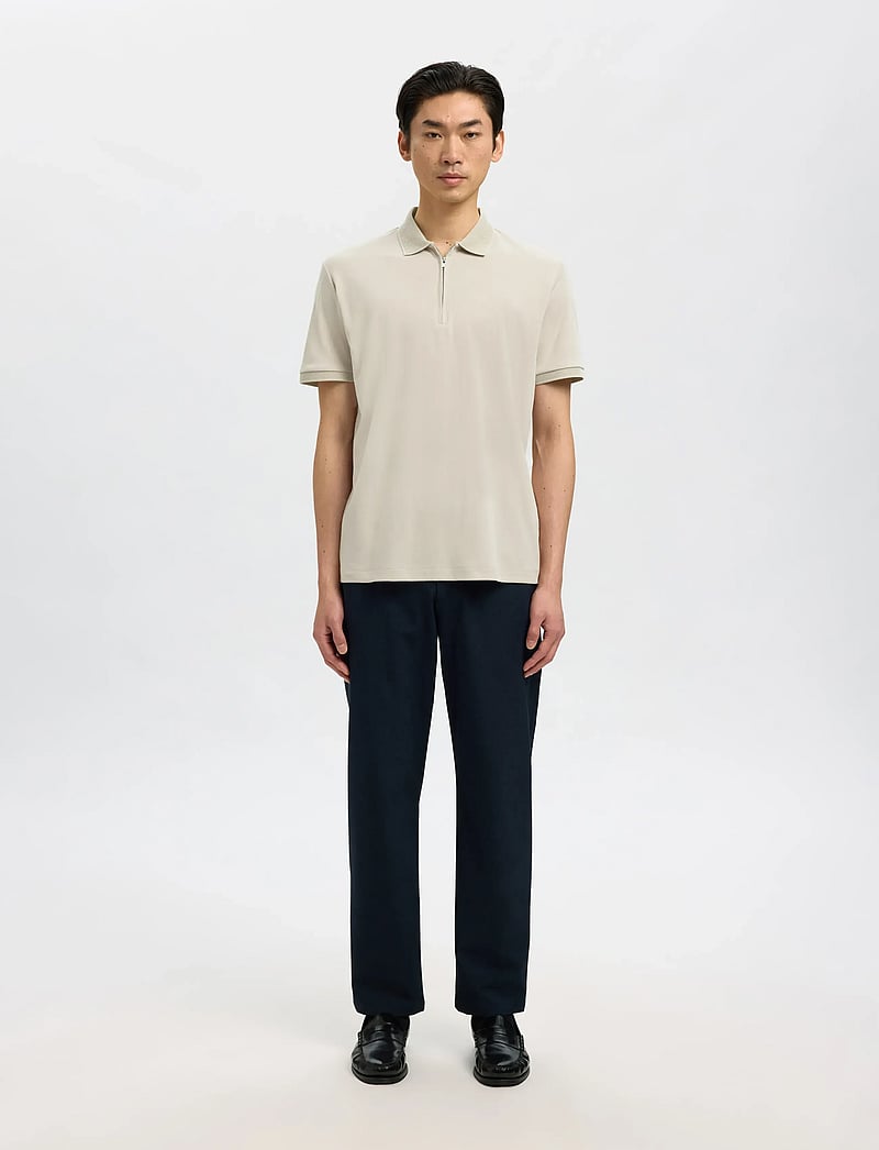 Selected - SLHFAVE ZIP SS POLO - kortärmade pikéer - oatmeal - 3