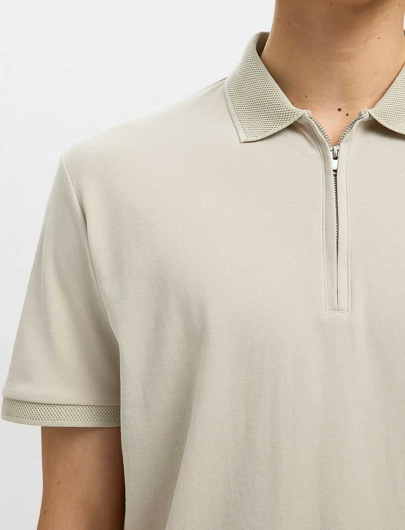 Selected - SLHFAVE ZIP SS POLO - kortärmade pikéer - oatmeal - 4