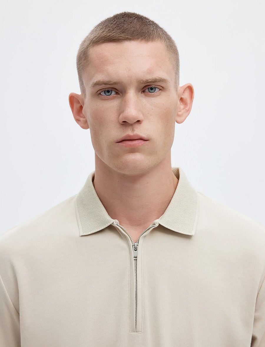 Selected - SLMFAVE ZIP SS POLO NOOS - kortærmede poloer - oatmeal - 4