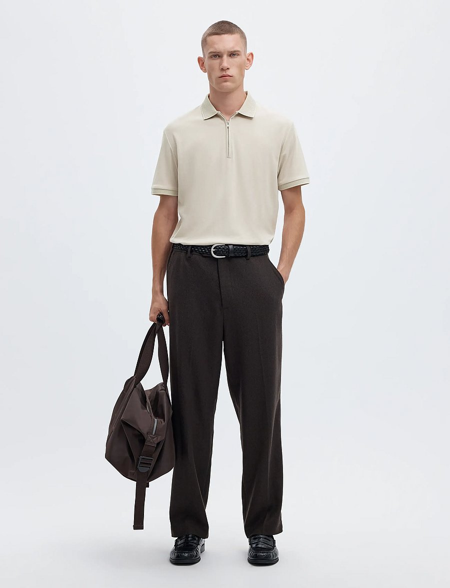 Selected - SLMFAVE ZIP SS POLO NOOS - kortærmede poloer - oatmeal - 5
