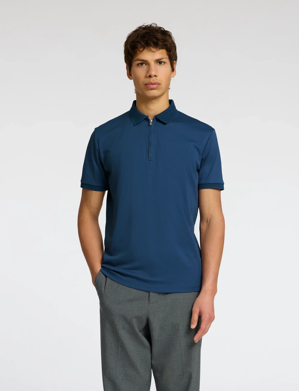 Selected - SLHFAVE ZIP SS POLO - lühikeste varrukatega polod - oceana - 0
