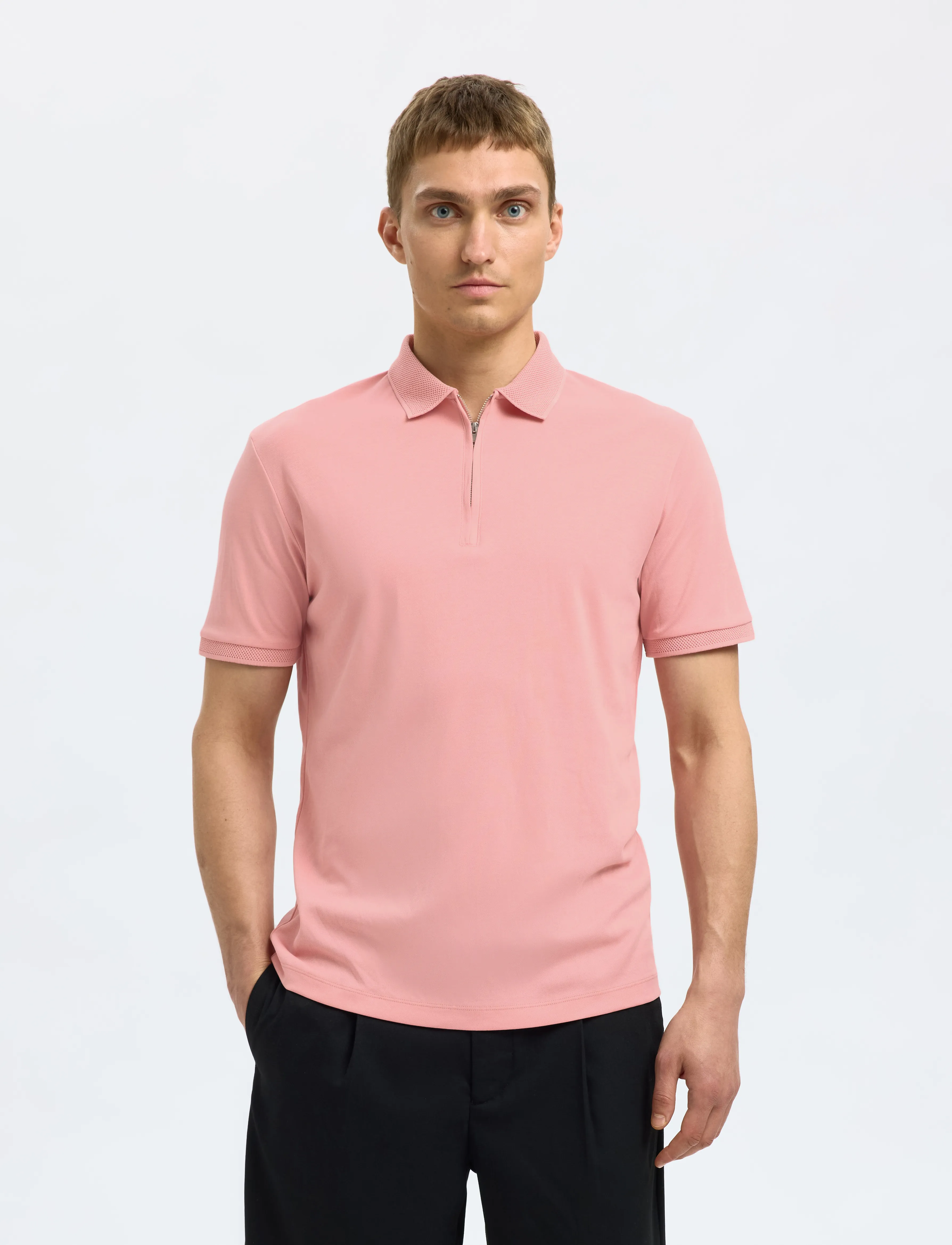 Selected SLHFAVE ZIP SS POLO NOOS - Pikéer - ROSE TAN / pink/rose