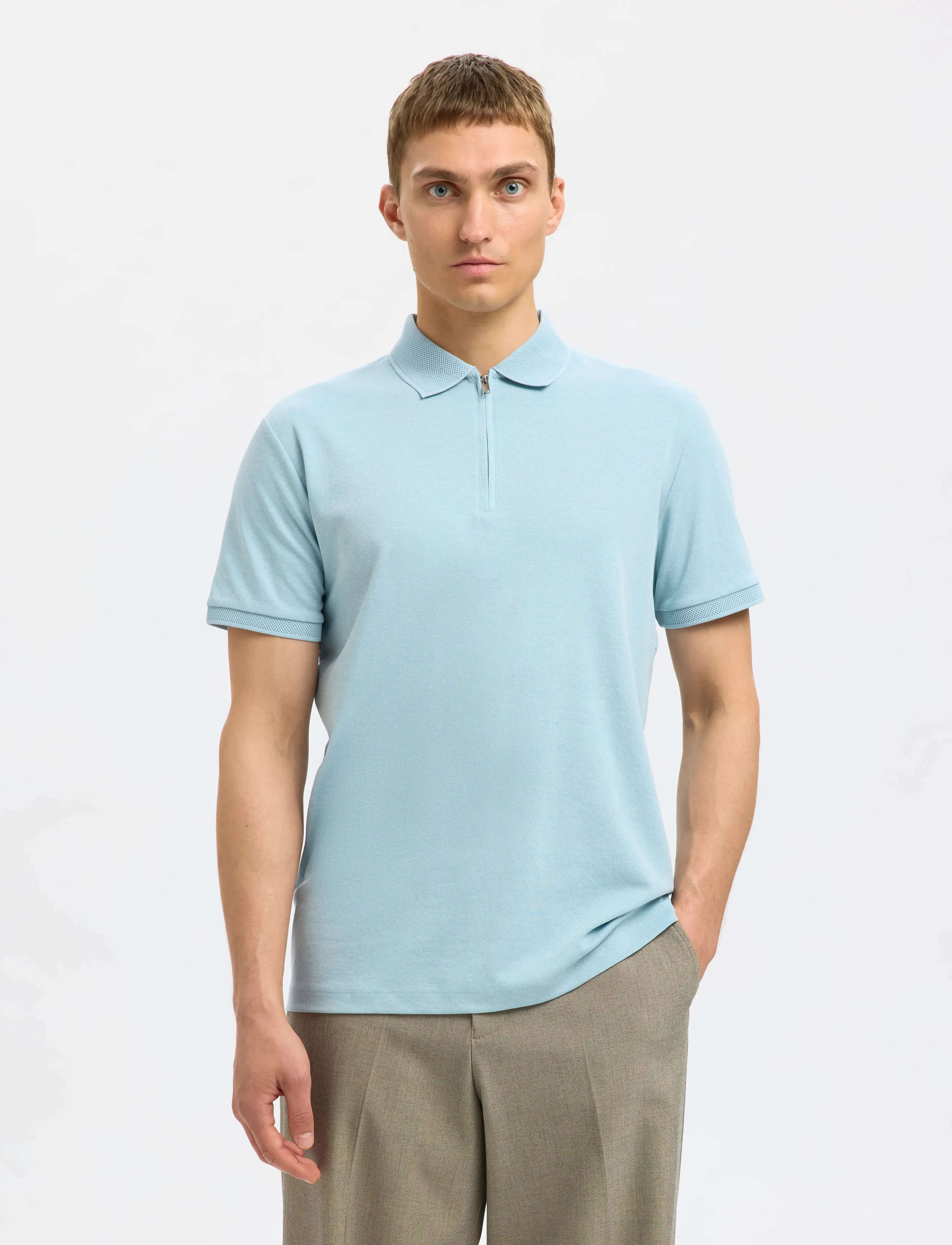 Selected SLHFAVE ZIP SS POLO NOOS - Pikéer - WINTER SKY / blue