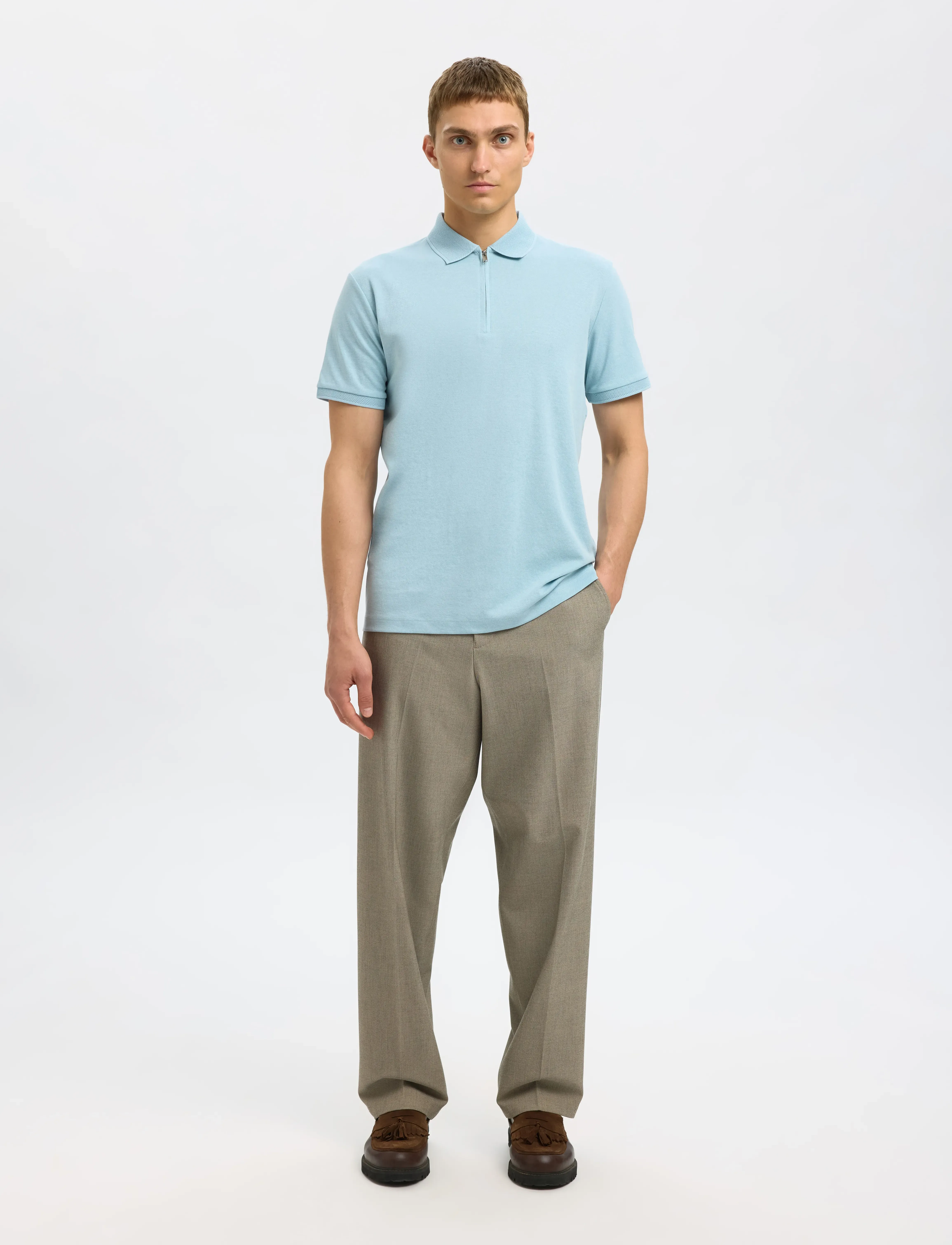 Selected - SLMFAVE ZIP SS POLO NOOS - polos à manches courtes - winter sky - 3