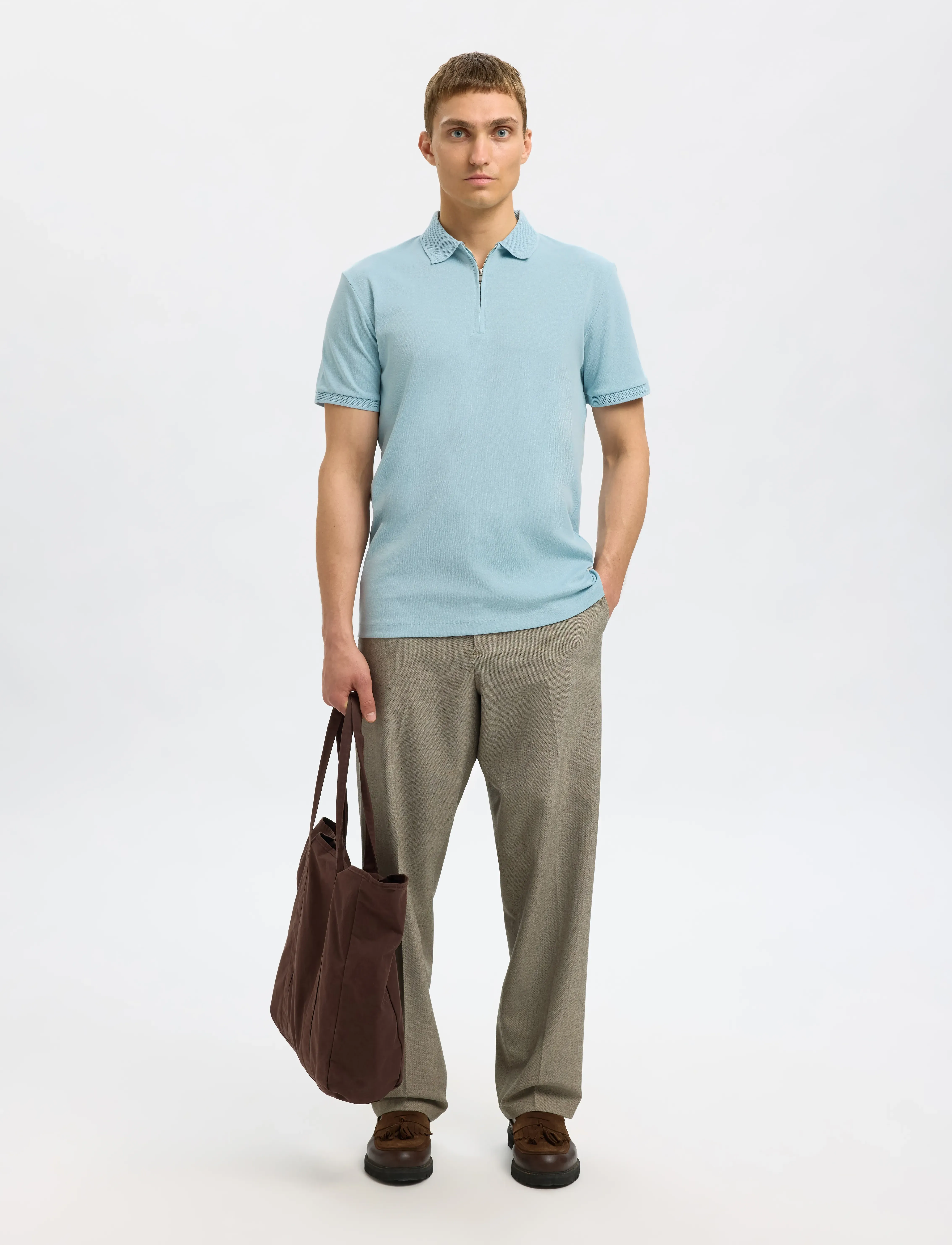 Selected - SLMFAVE ZIP SS POLO NOOS - polos à manches courtes - winter sky - 4