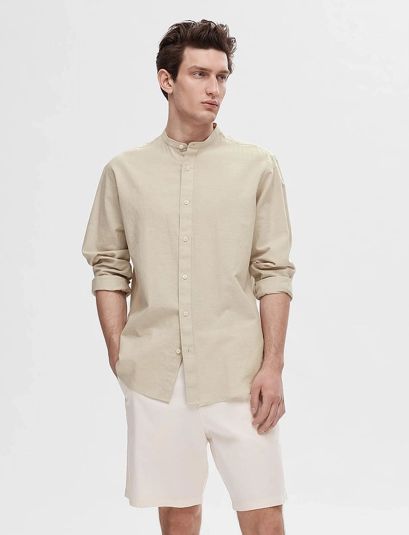 Selected - SLHREGNEW-LINEN SHIRT LS CHINA W - leinenhemden - pure cashmere - 0